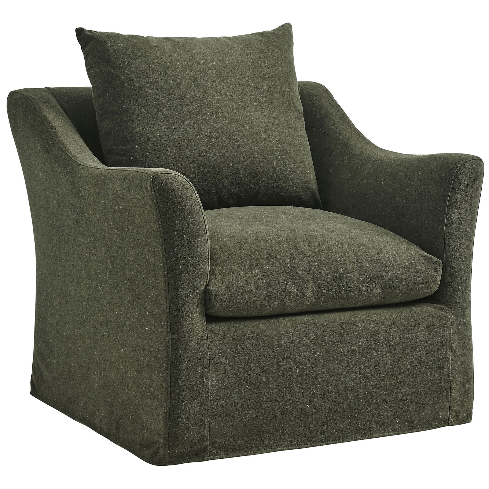 Inviting lounge chair in textured linen blend with curved sloped arms and a generously padded seat || EEI-7312-SGE || front_angle_studio