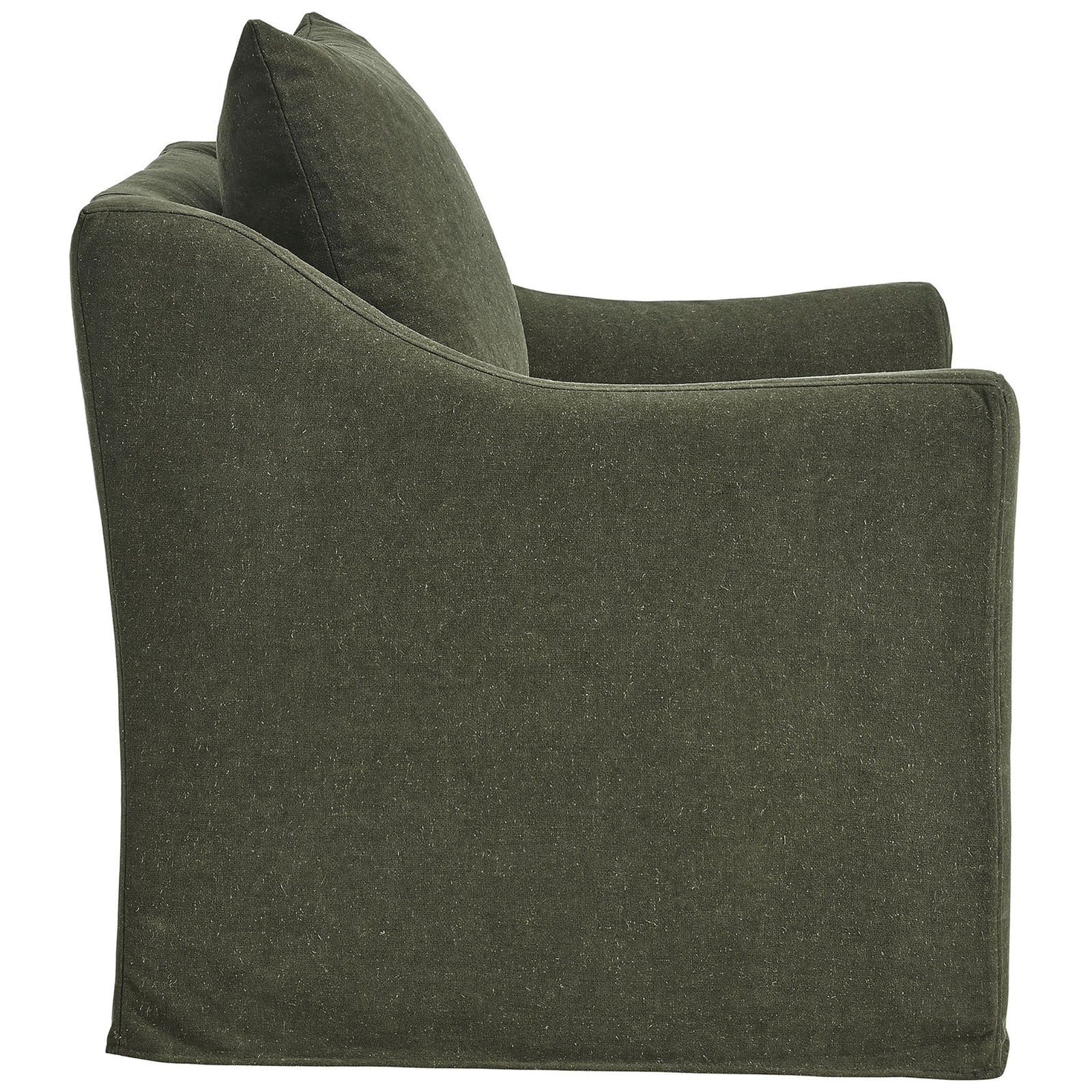 Clean-lined profile with low, tailored base and smooth slipcover drape in rich sage upholstery || EEI-7312-SGE || side_studio