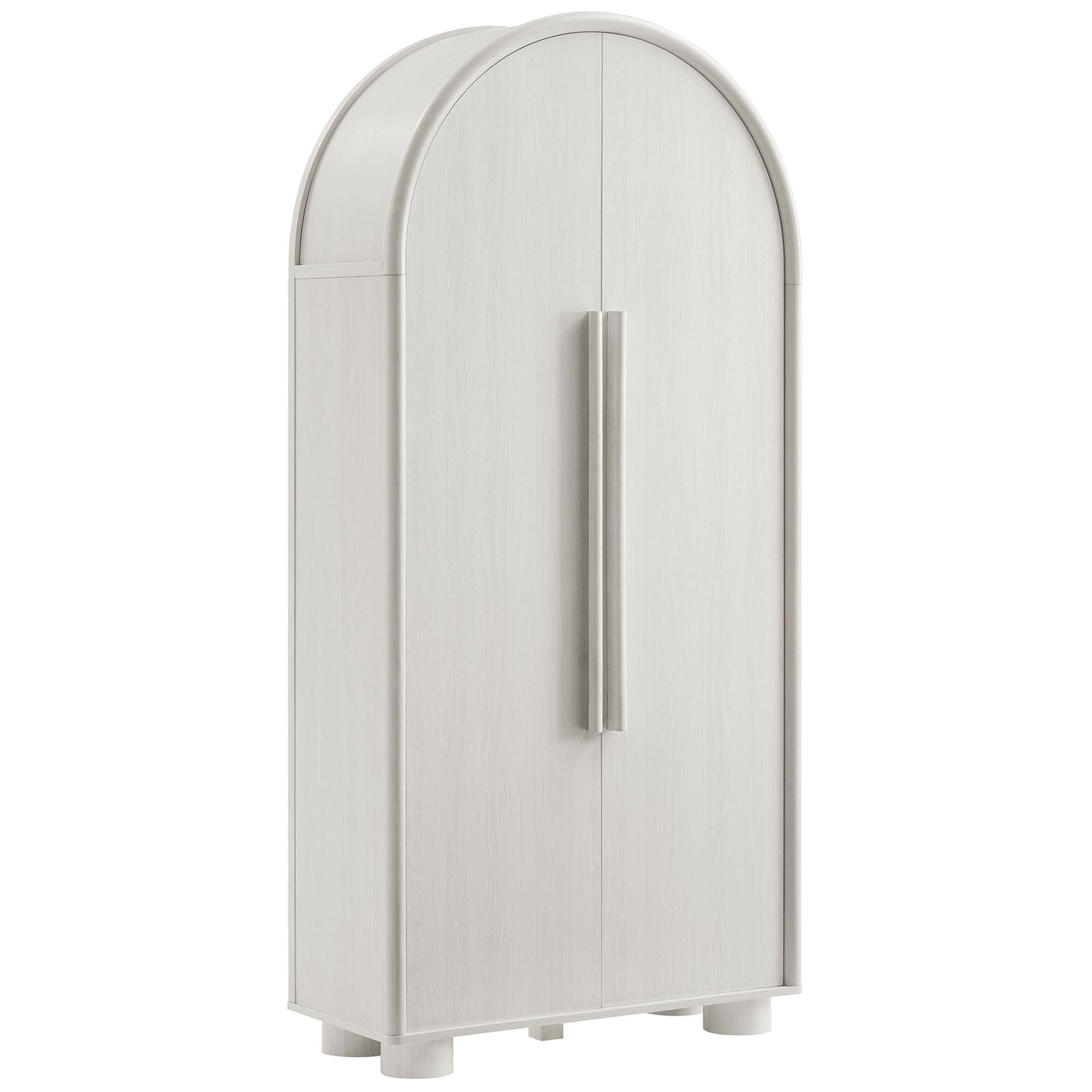 Bellamy ash arched storage cabinet with slim vertical handles and rounded feet || EEI-7313-ASH || front_angle_studio