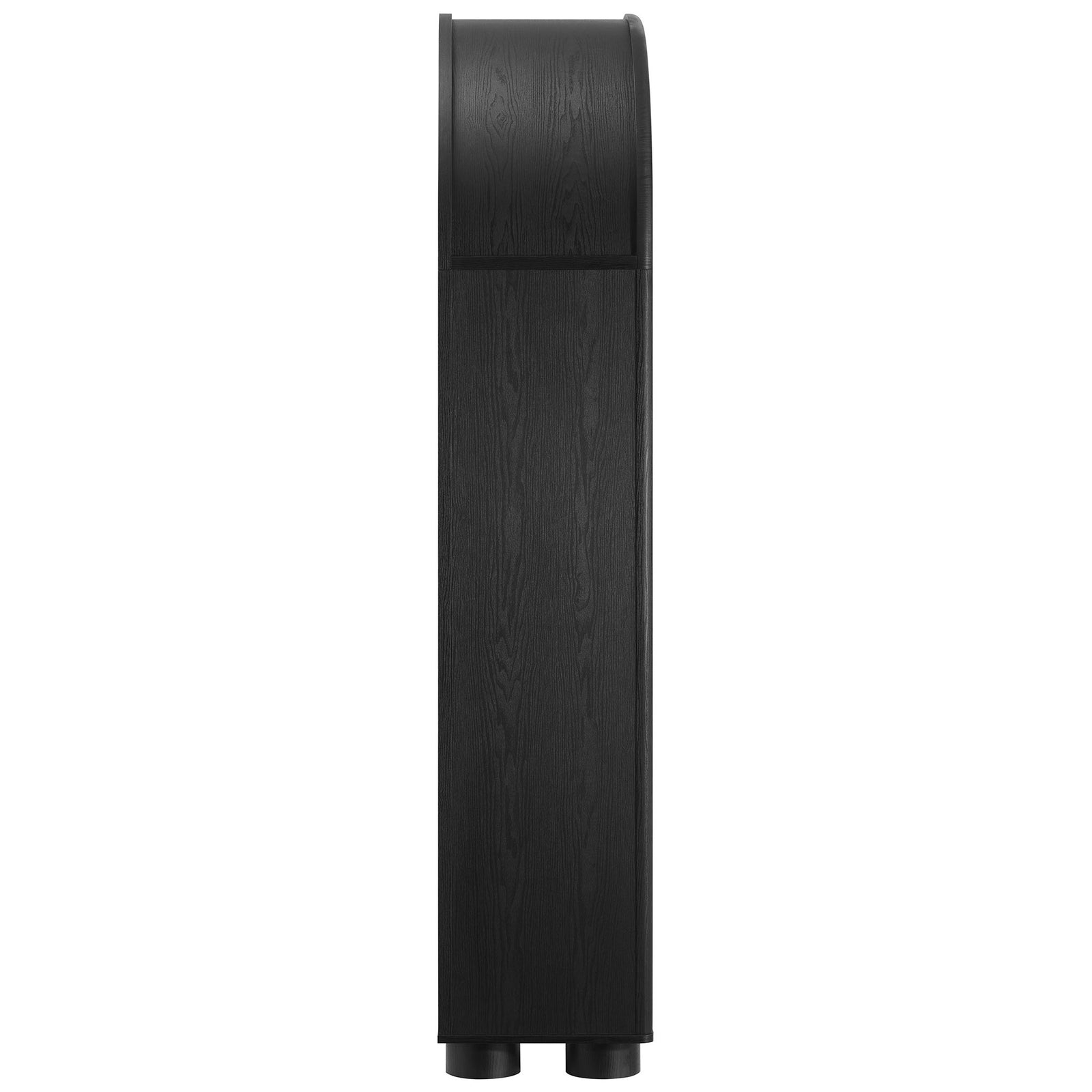 Side profile of Bellamy black cabinet highlighting the dramatic arch and slim footprint || EEI-7313-BLK || side_studio