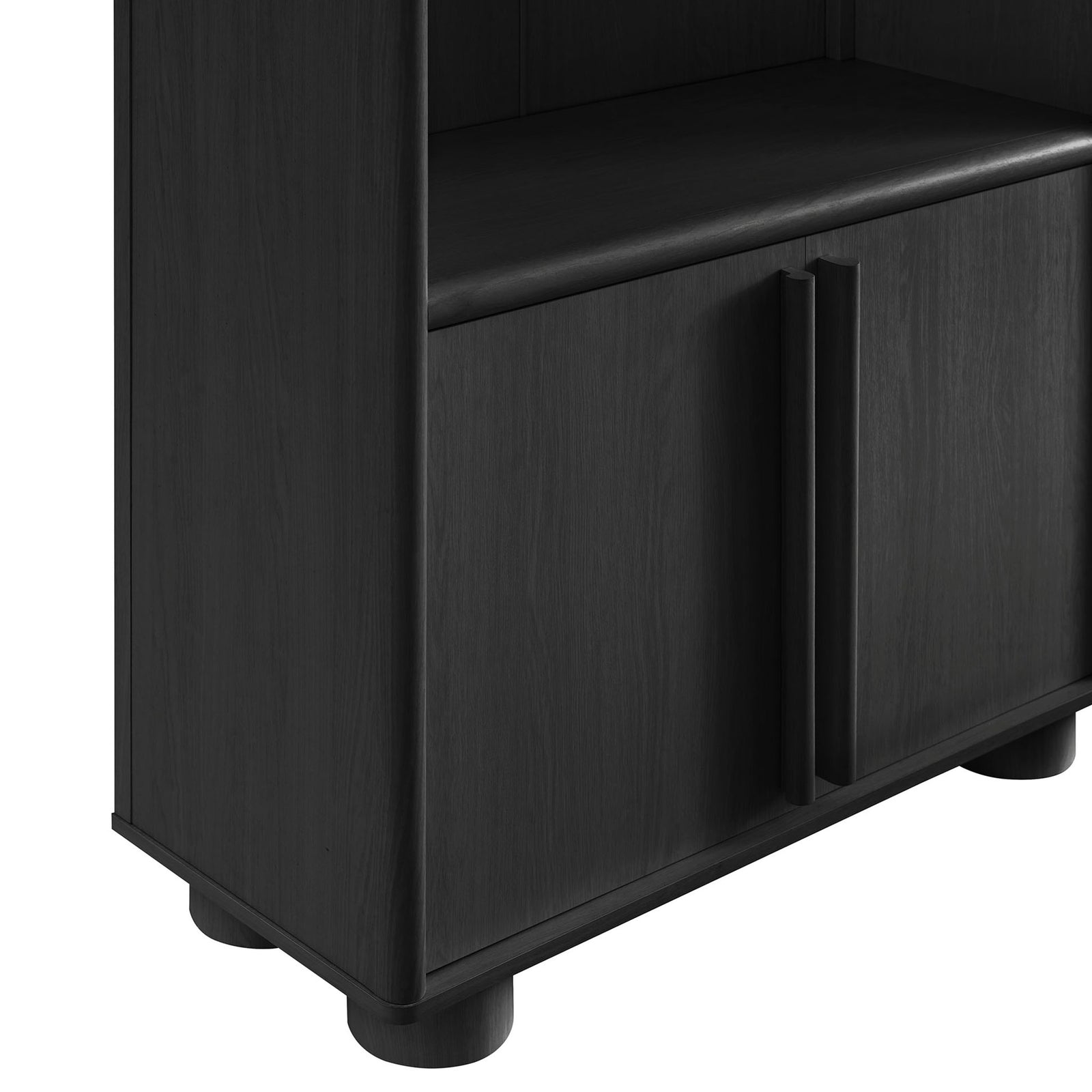 Minimalist double handles and rounded pedestal feet with smooth wood grain || EEI-7314-BLK || detail_studio