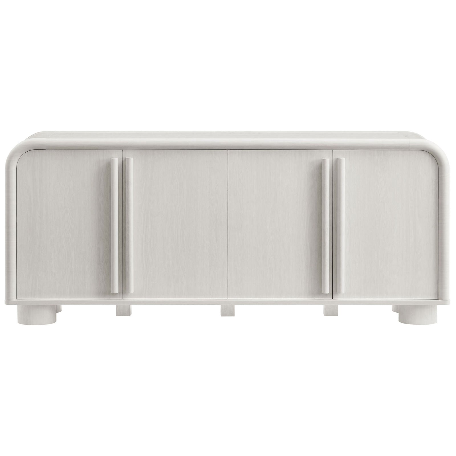 Sleek four-door ash sideboard with long vertical pulls and softly rounded silhouette || EEI-7315-ASH || front_studio