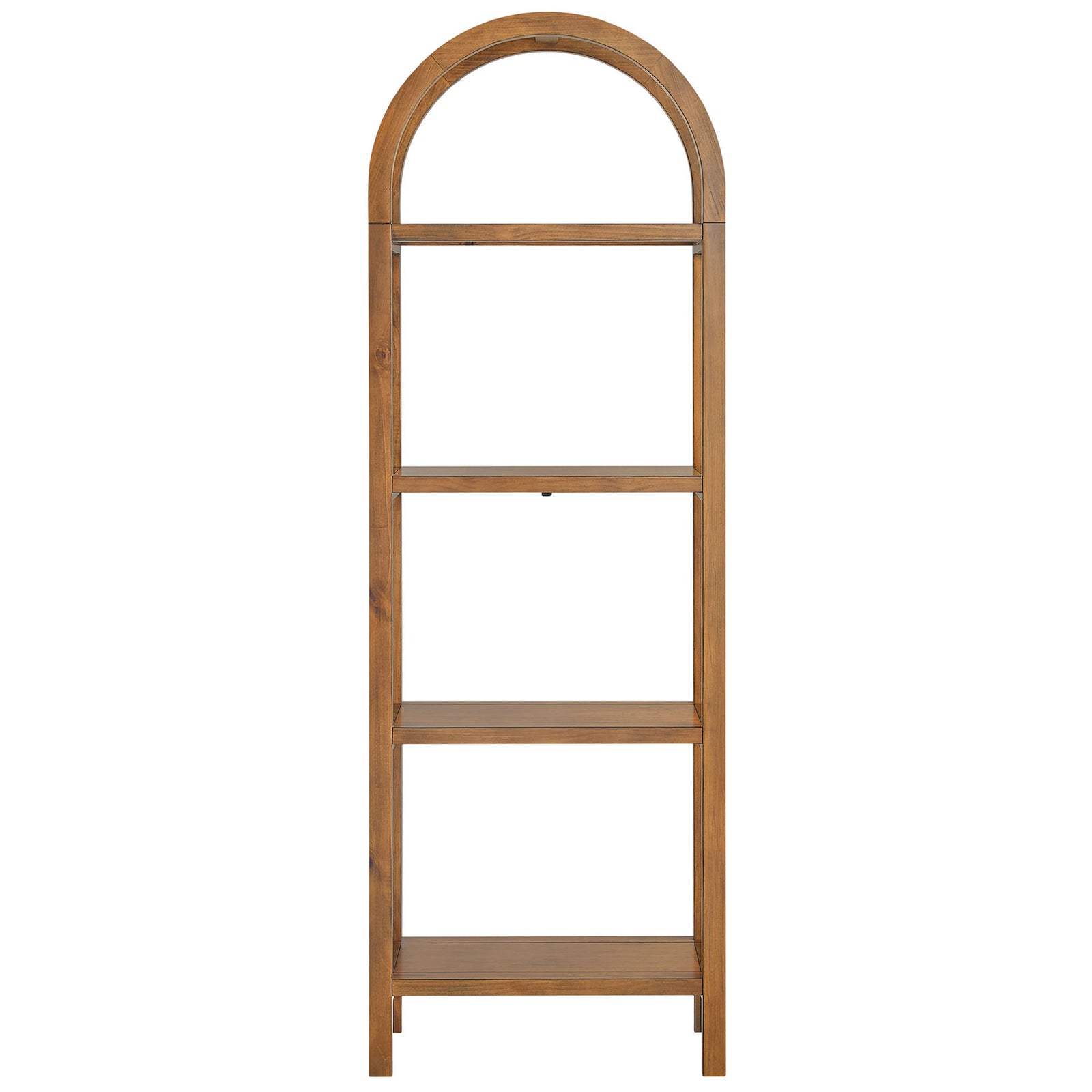 Slim arched walnut bookshelf with four open shelves for artful display || EEI-7316-WAL || front_studio