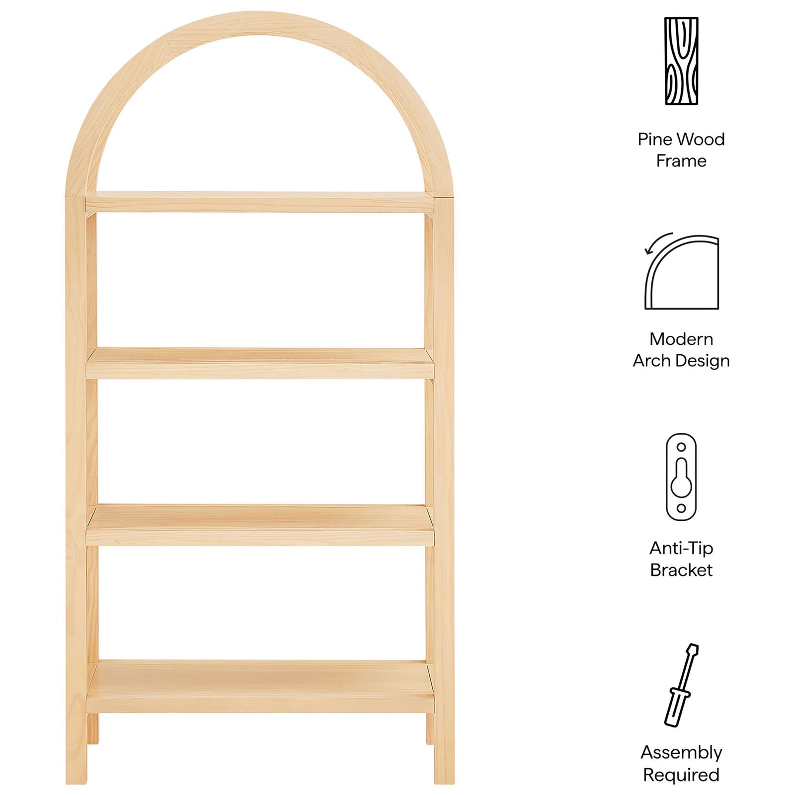 Pine wood frame, modern arch design, anti-tip safety, and easy assembly for everyday living || EEI-7317-NAT || callout_studio