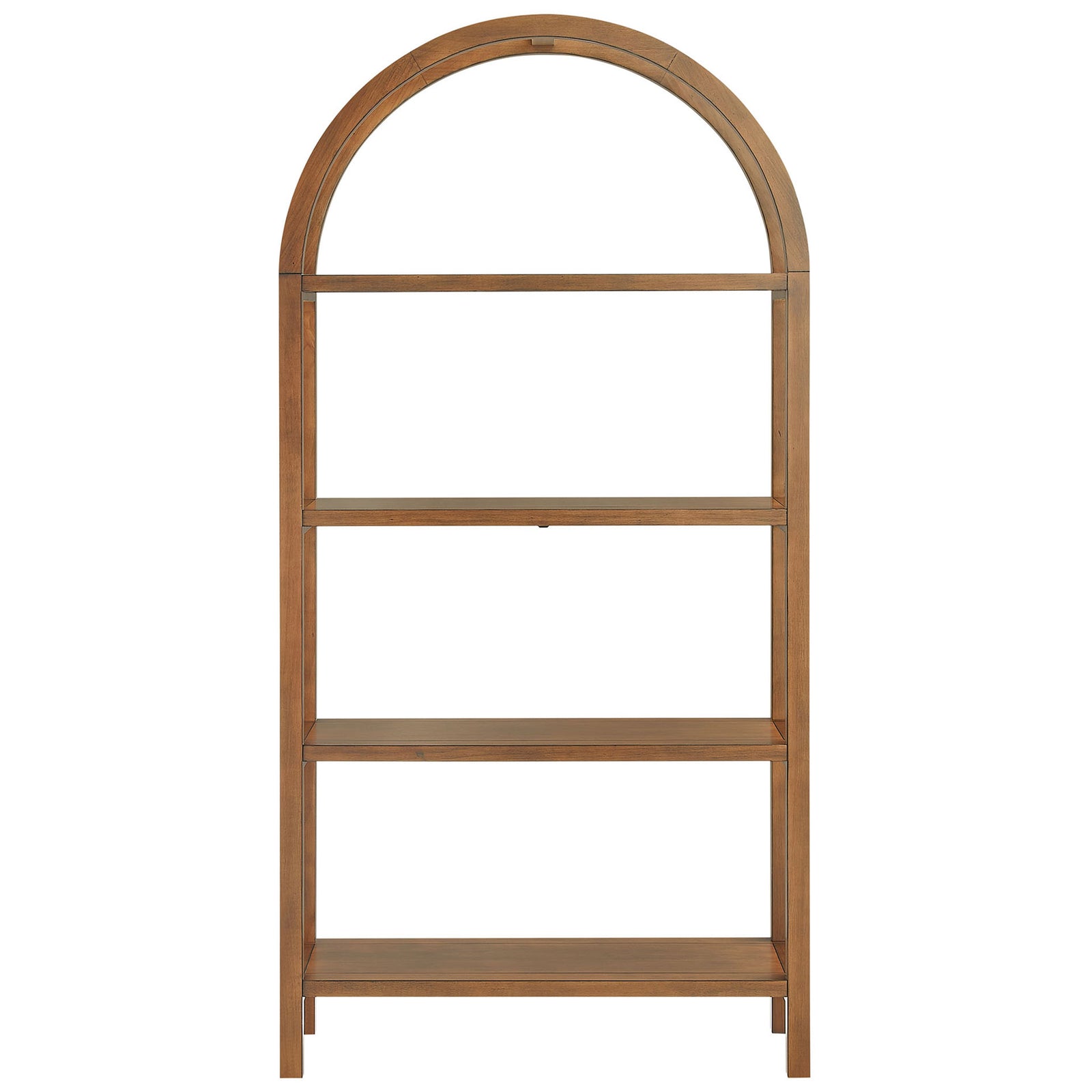 Wide arched walnut bookshelf with four spacious open shelves for curated displays || EEI-7318-WAL || front_studio
