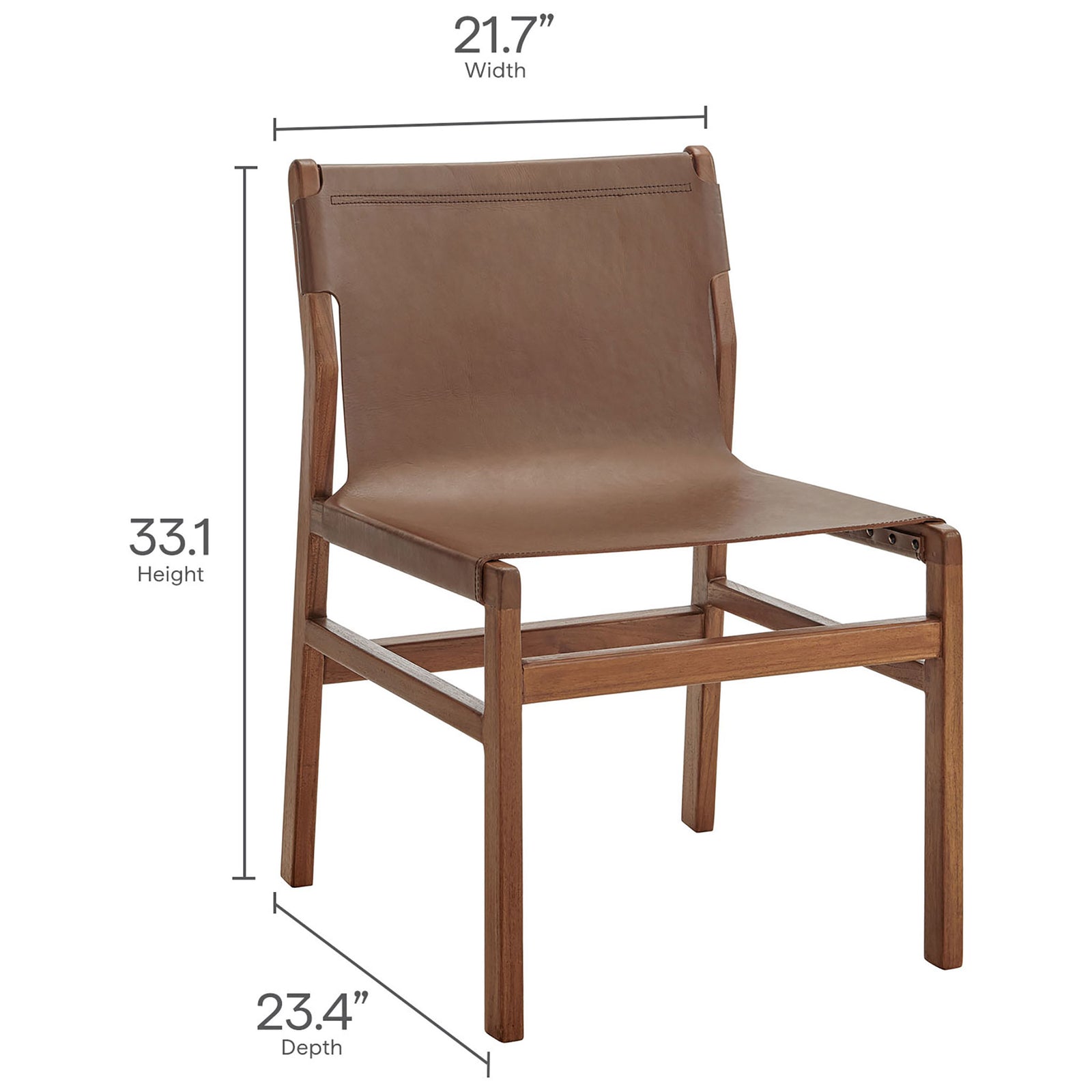 Dimension graphic of Sonora chair with height, width, and depth measurements labeled || EEI-7326-NUT || dimension_studio