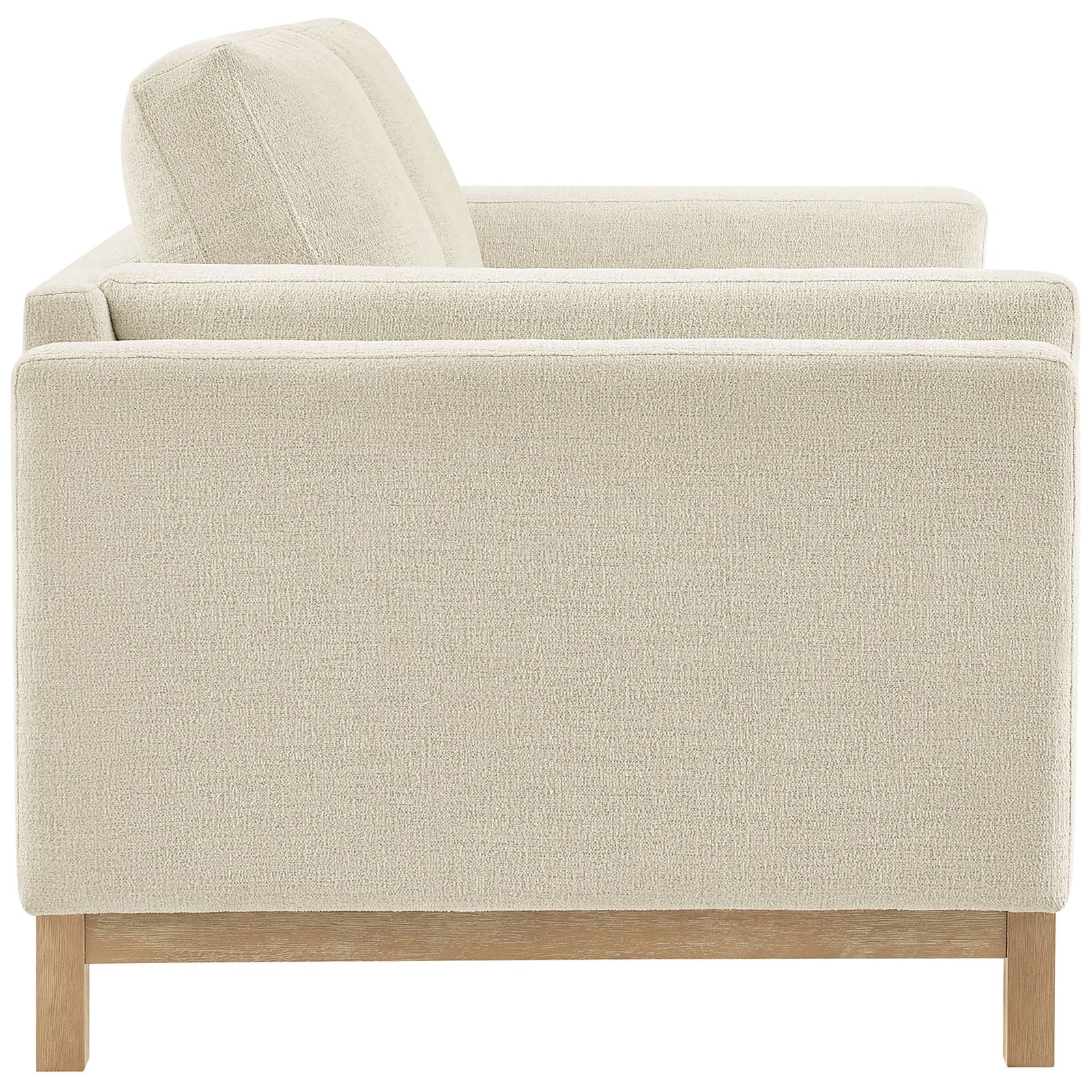 Plush side cushions and thick back pillows create a cozy, supportive ivory loveseat silhouette. || EEI-7328-IVO || side_studio