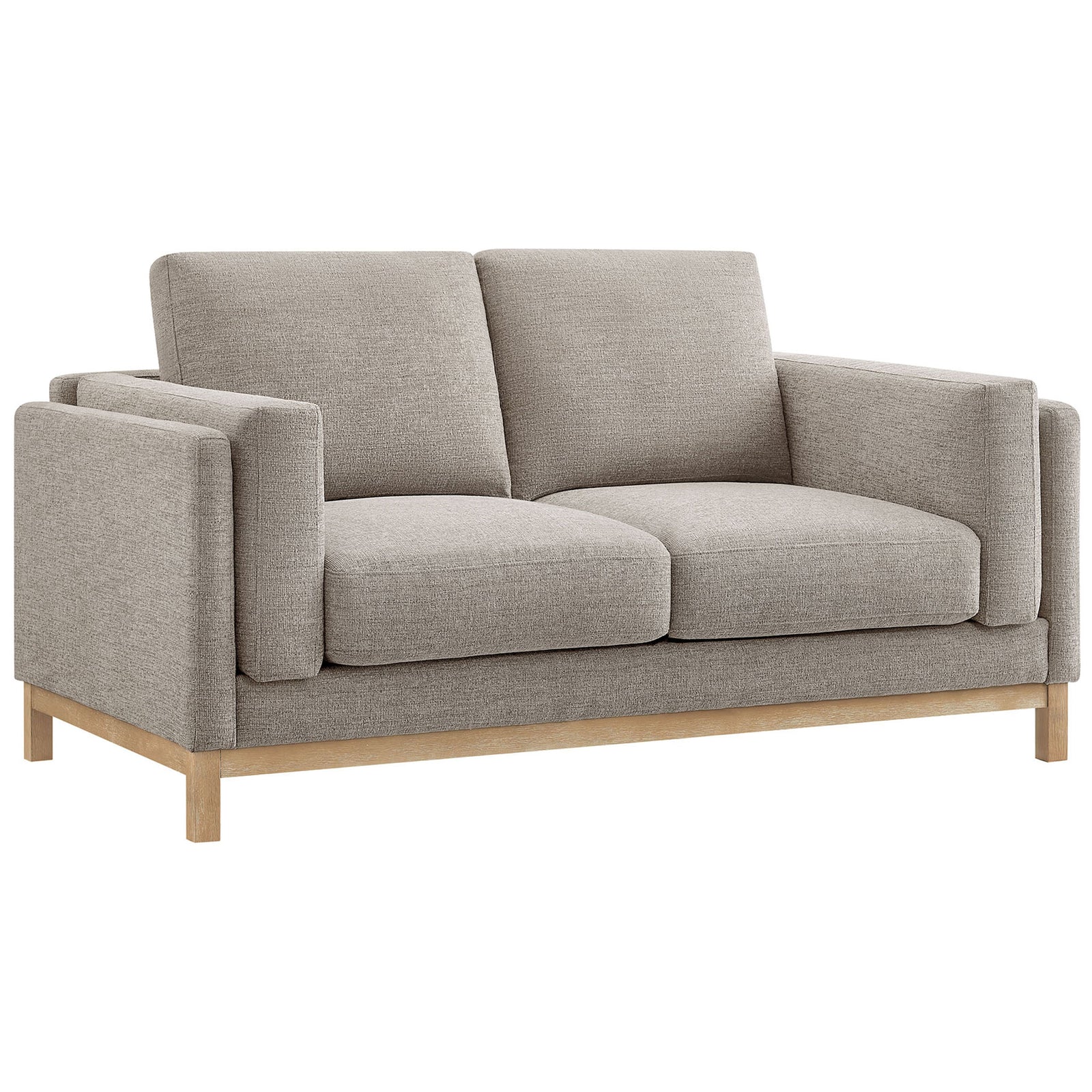 Pewter chenille loveseat with deep cushions and low wood base for modern comfort. || EEI-7328-PEW || front_angle_studio