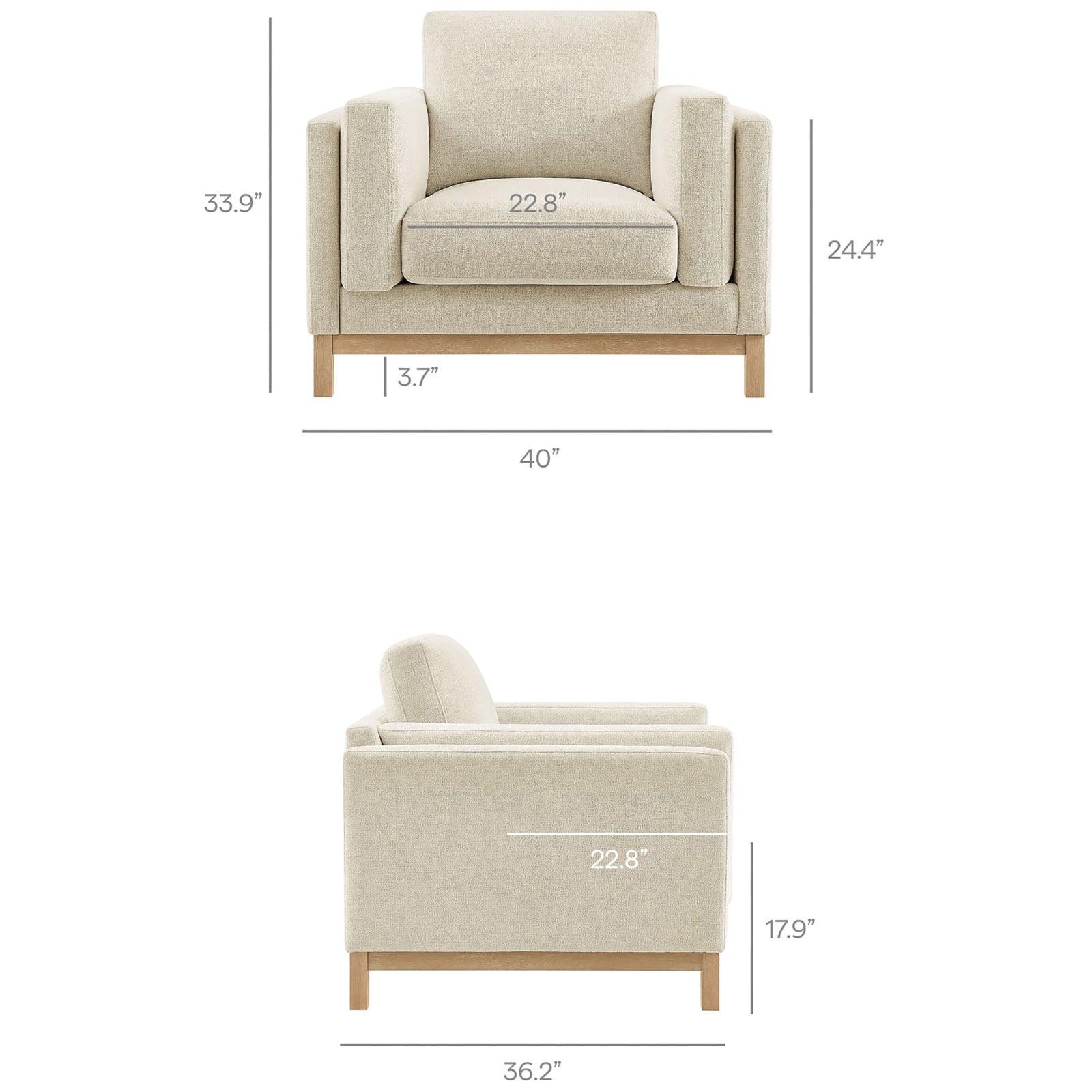 Generous proportions offer deep-seat lounging with resilient foam support || EEI-7329-IVO || dimension_studio