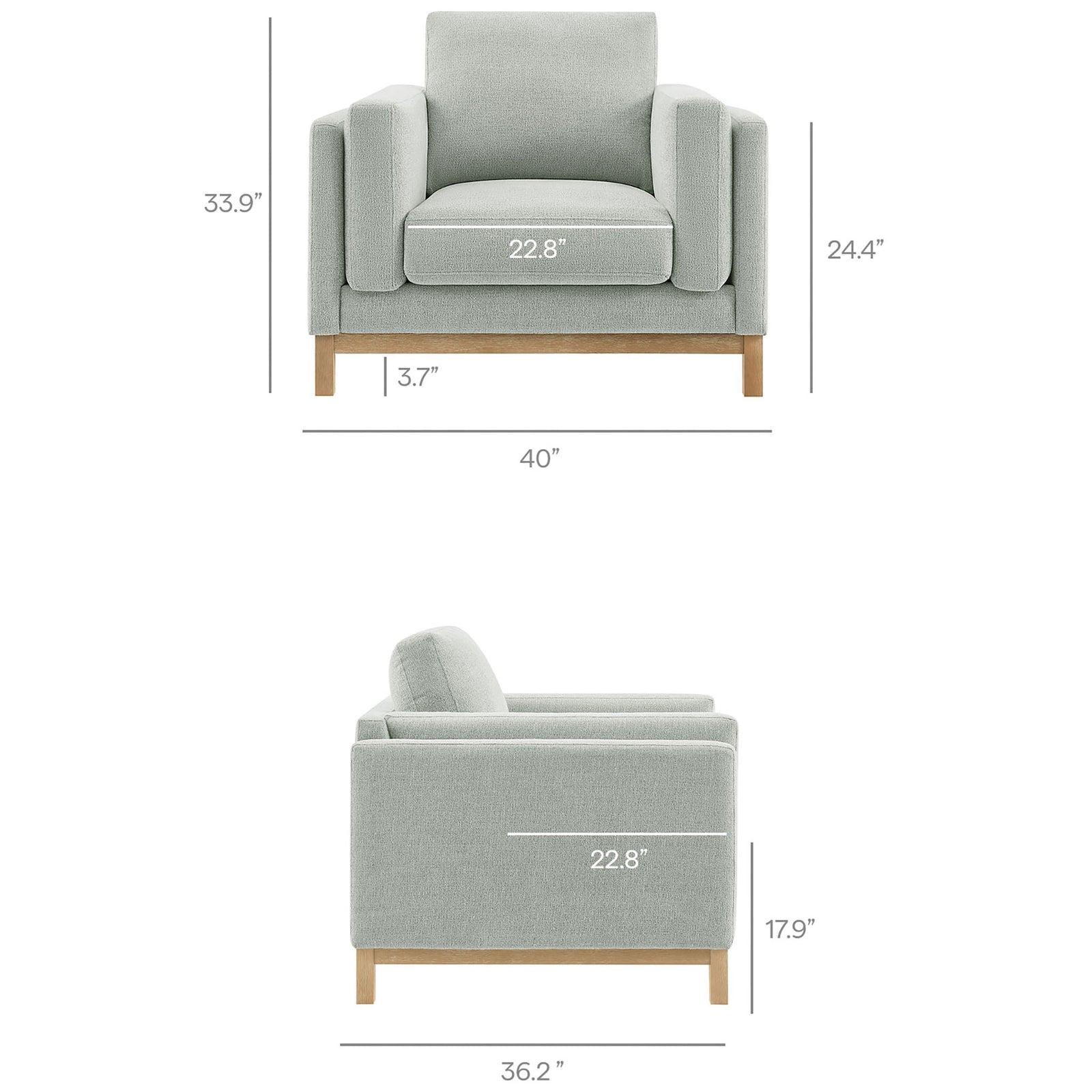 Generous 40-inch width and deep 22.8-inch seat for roomy relaxation || EEI-7329-MST || dimension_studio
