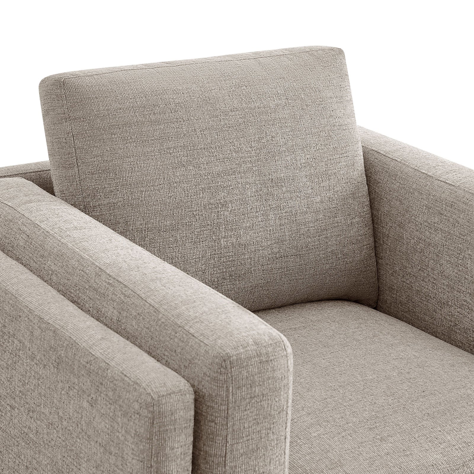 Plush back cushion and tailored seams highlight the textured melange chenille upholstery. || EEI-7329-PEW || detail_studio