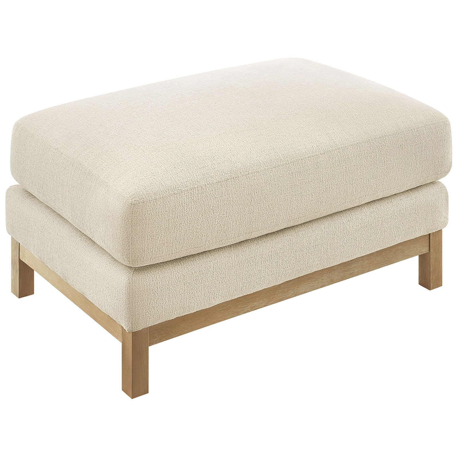 Low-profile ivory ottoman with soft textured upholstery and clean modern lines || EEI-7330-IVO || front_angle_studio