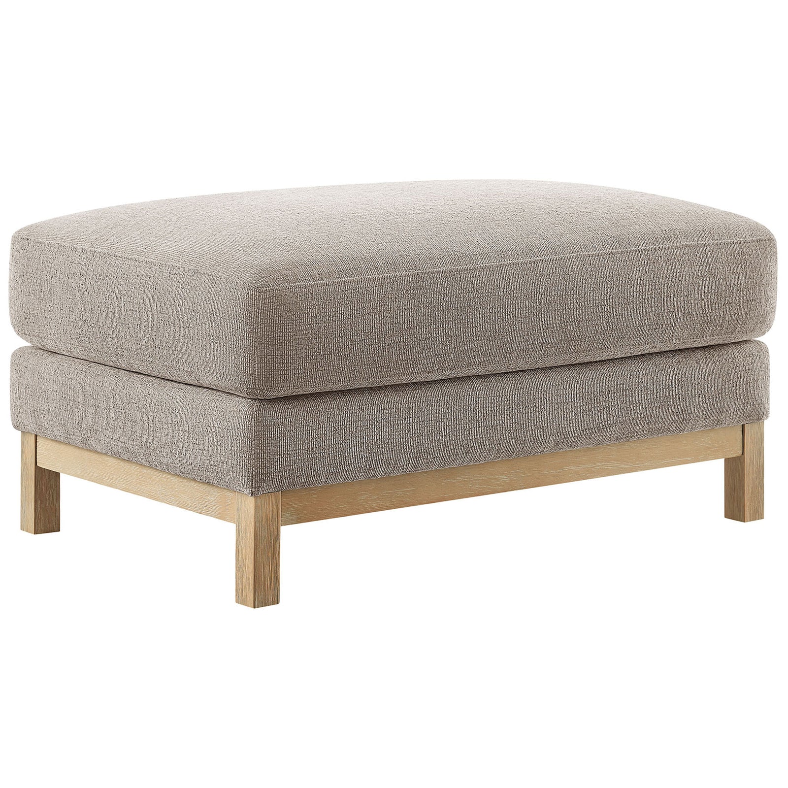Roscoe ottoman pairs a generously cushioned pewter top with clean-lined weathered wood legs. || EEI-7330-PEW || front_angle_studio