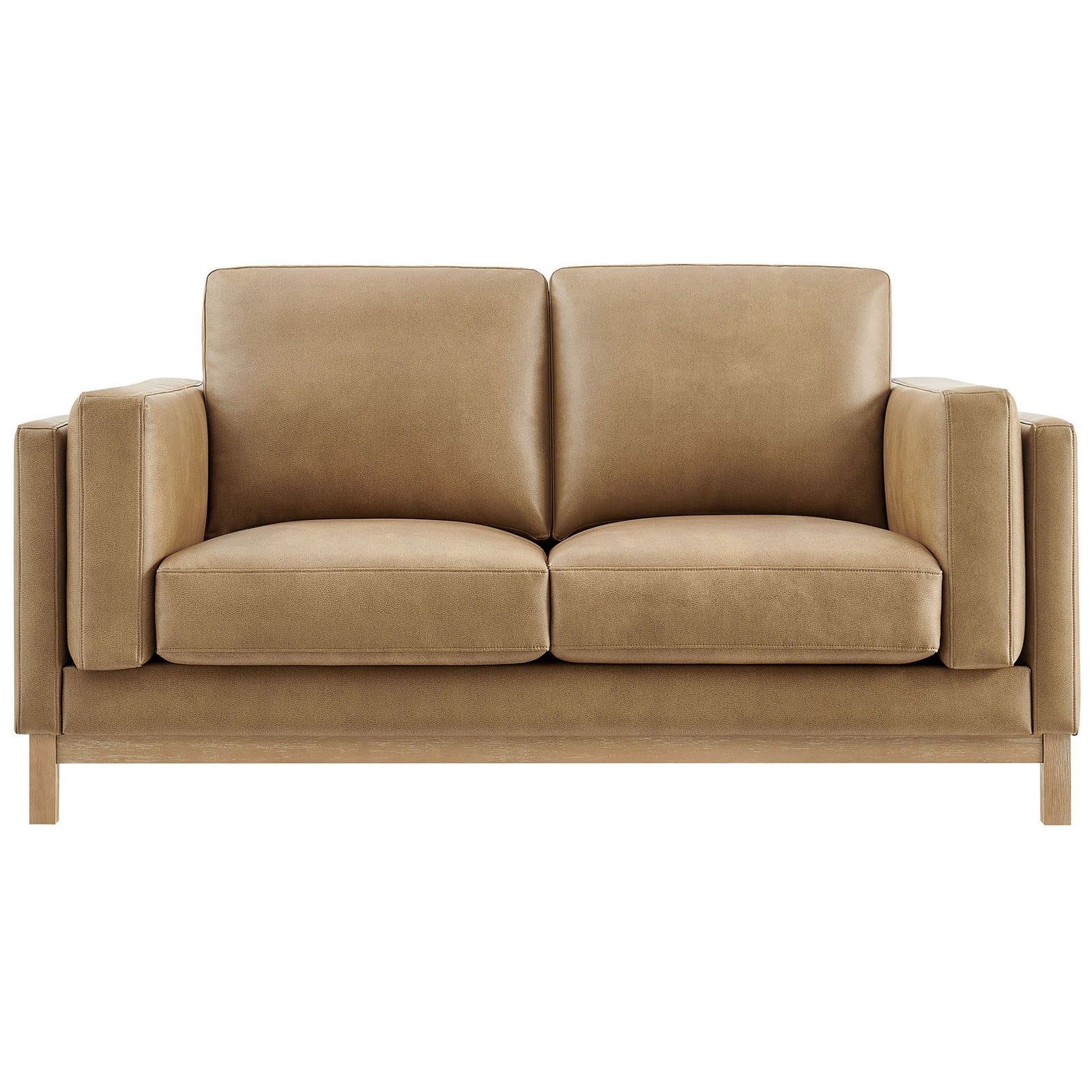 Modern toast vegan leather loveseat with generous seating and clean, tailored track arms || EEI-7336-TST || front_studio