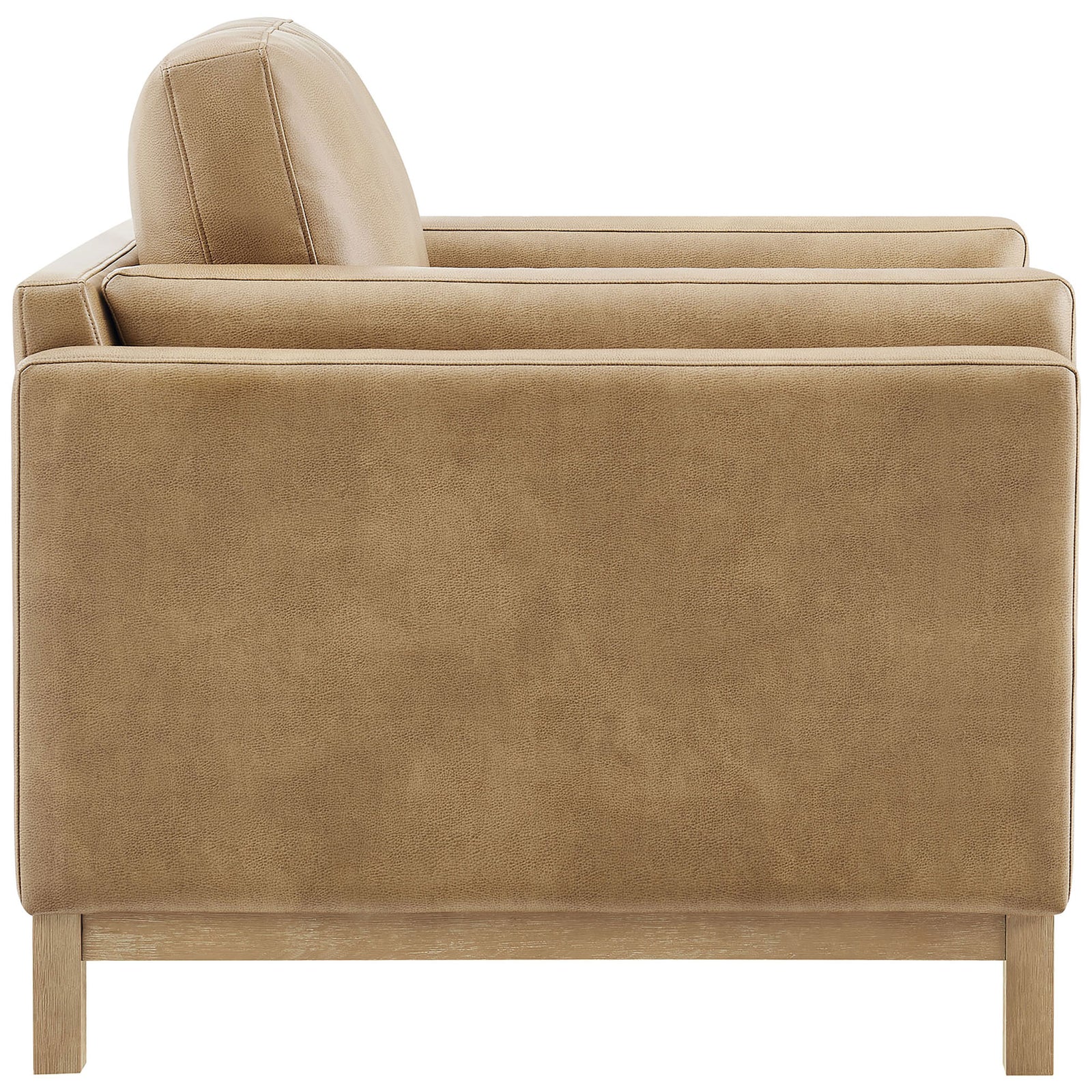 Streamlined profile highlights plush cushions and double track arms on this toast vegan leather chair. || EEI-7337-TST || side_studio