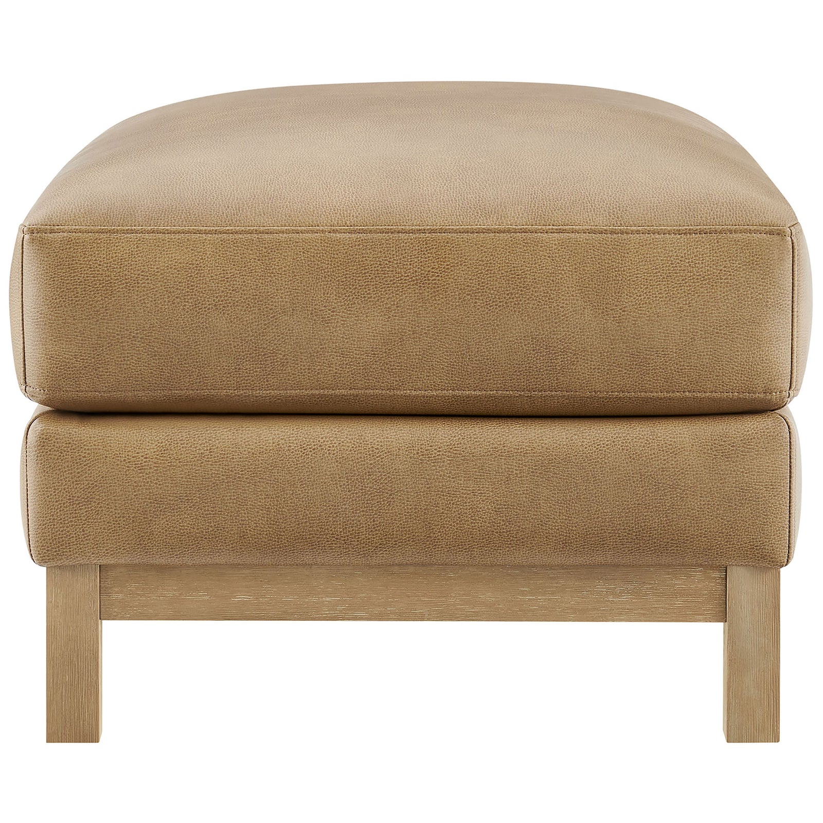 Streamlined ottoman profile emphasizing layered cushion and slim weathered wood frame || EEI-7338-TST || side_studio