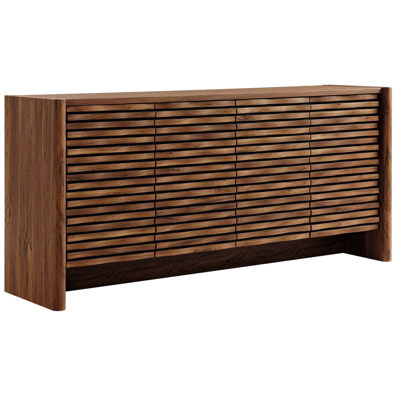 Walnut wave-front sideboard with clean lines and rich wood grain for modern dining or living rooms || EEI-7346-WAL || front_angle_studio