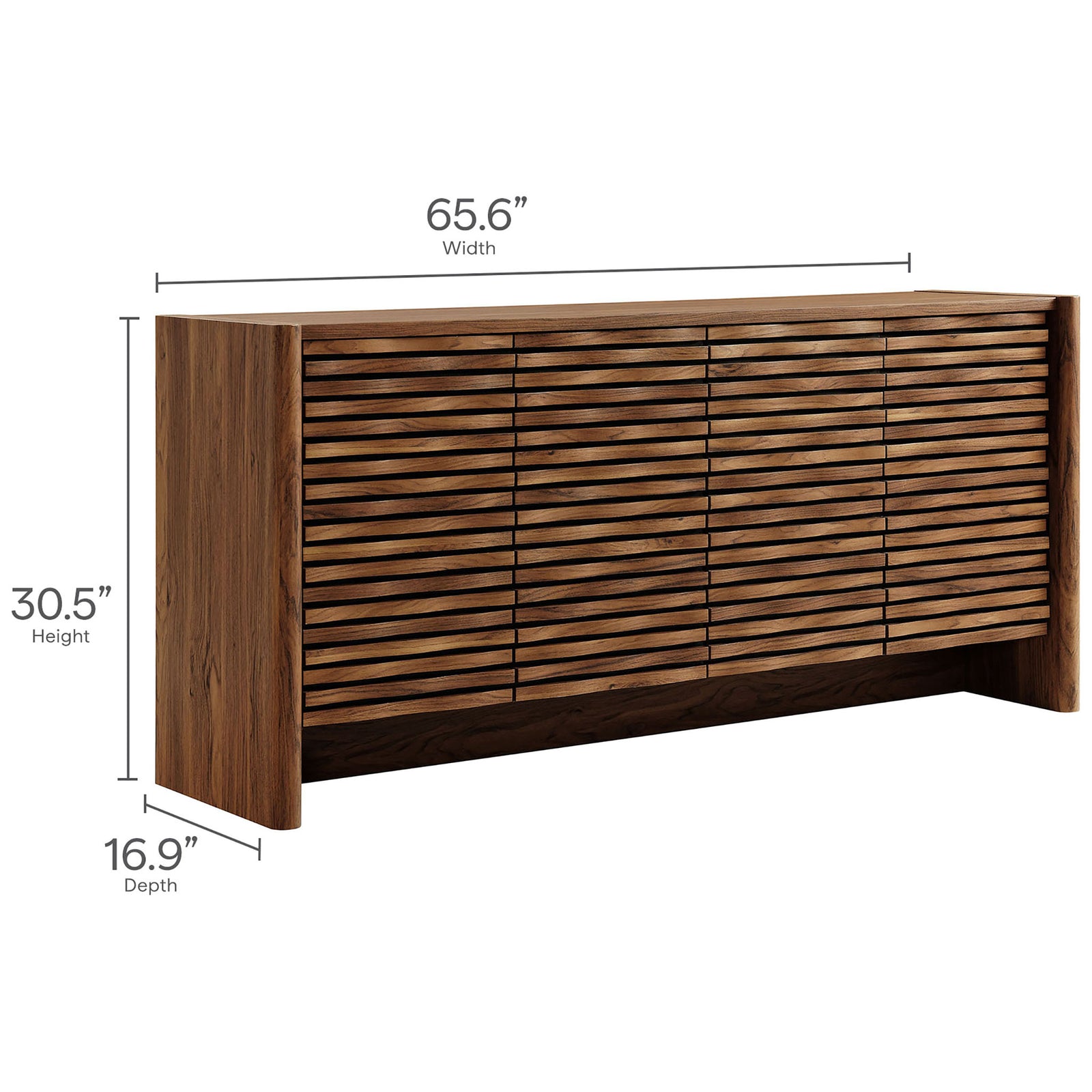 Emric wave-front sideboard with labeled width, height, and depth dimensions for easy planning || EEI-7346-WAL || dimension_studio