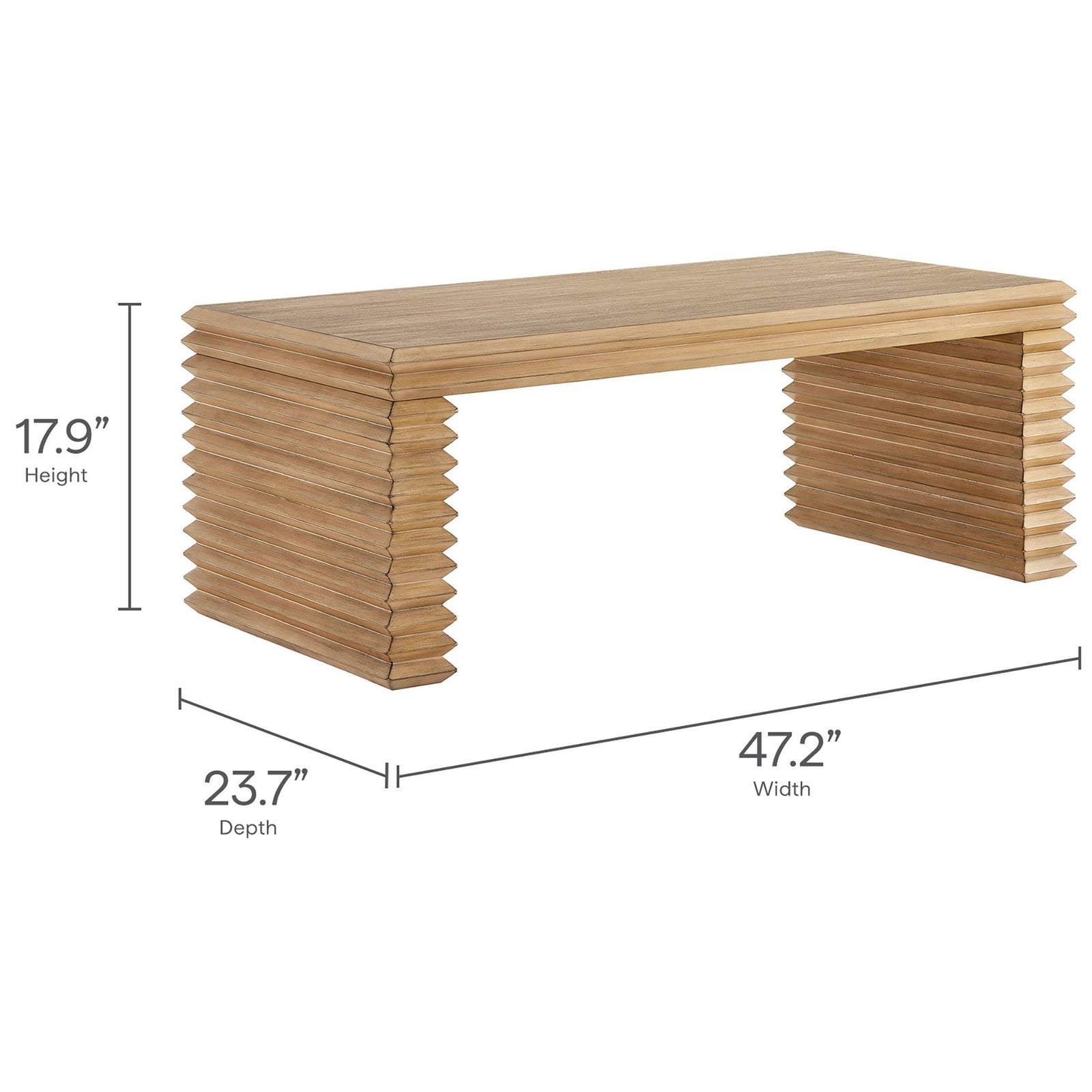 Generous rectangular surface sized for decor and gatherings with the signature stacked-leg base || EEI-7348-WOA || dimension_studio