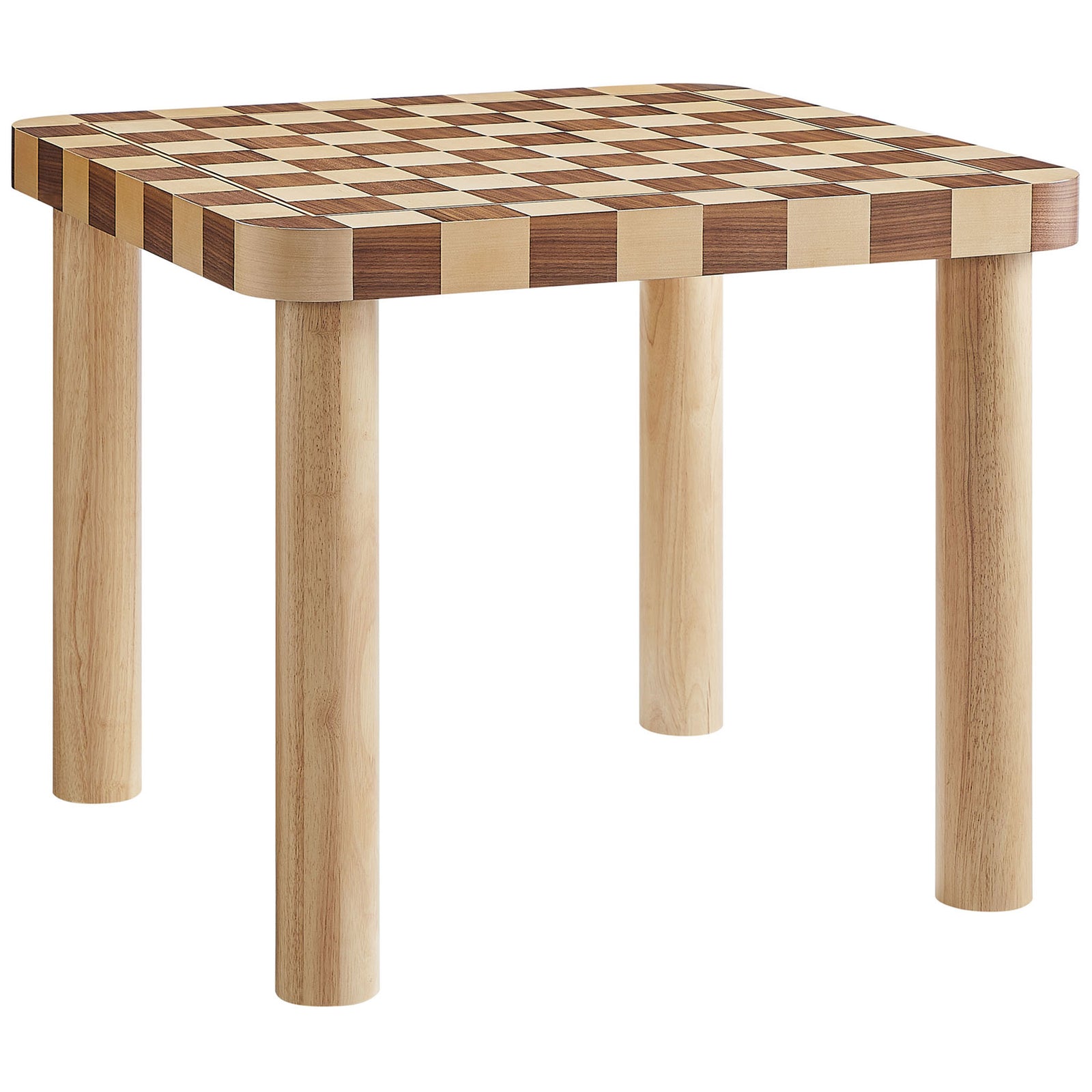 Playful checkered dining table brings graphic charm and sturdy cylindrical legs to modern dining spaces. || EEI-7351-OWC || front_angle_studio