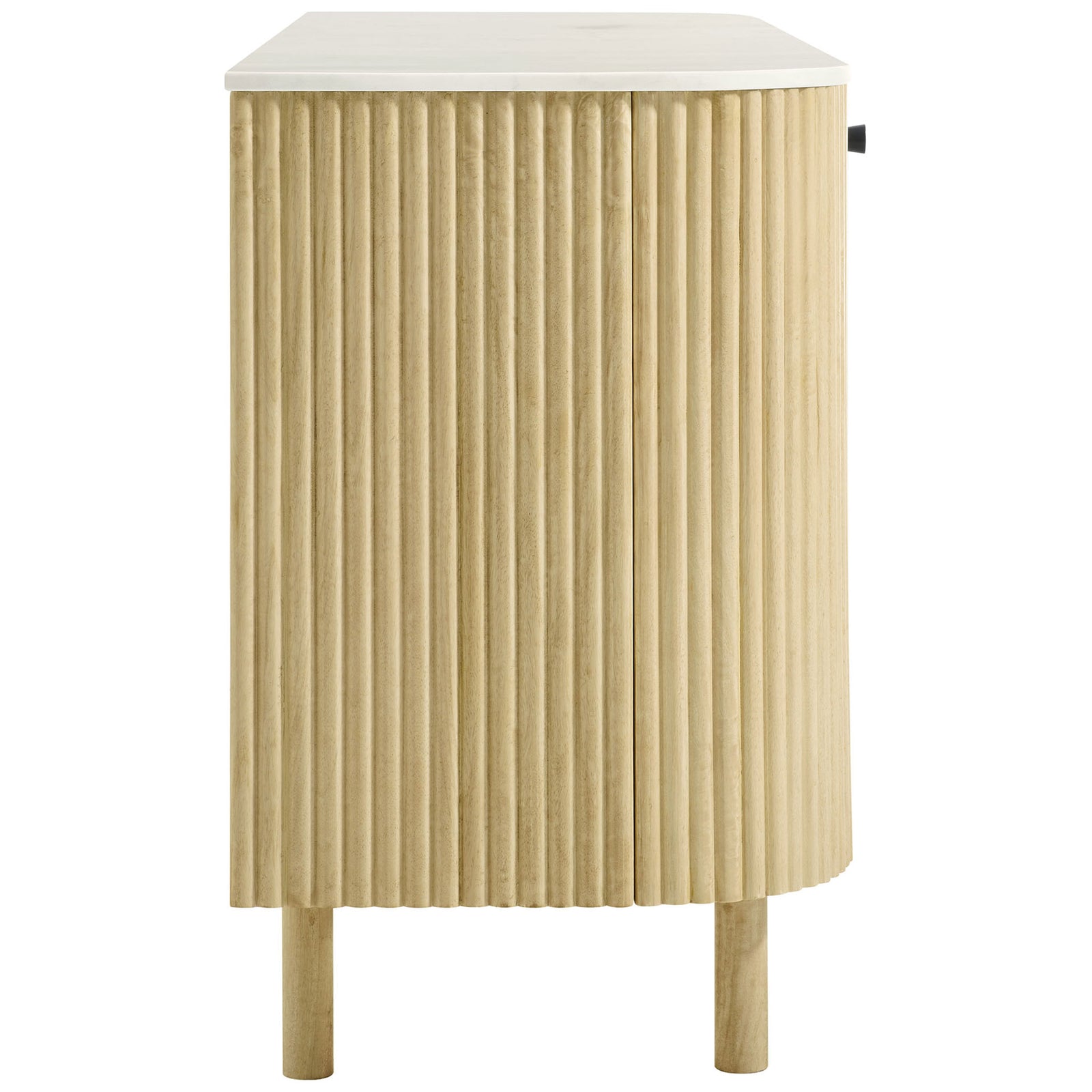 Natural fluted wood sideboard with sculpted end panels, curved silhouette, and slim legs || EEI-7355-NAT || side_studio