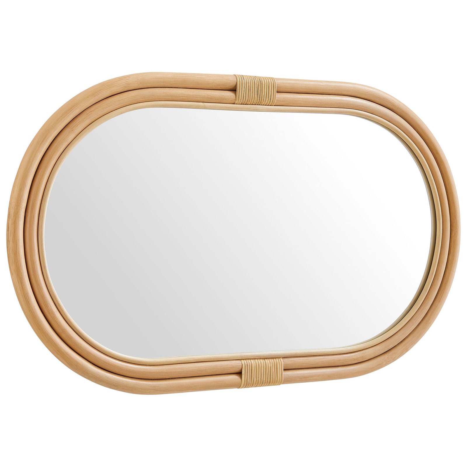 Corsica oval rattan wall mirror displayed horizontally to emphasize its elongated shape || EEI-7364-NAT || front_angle_studio
