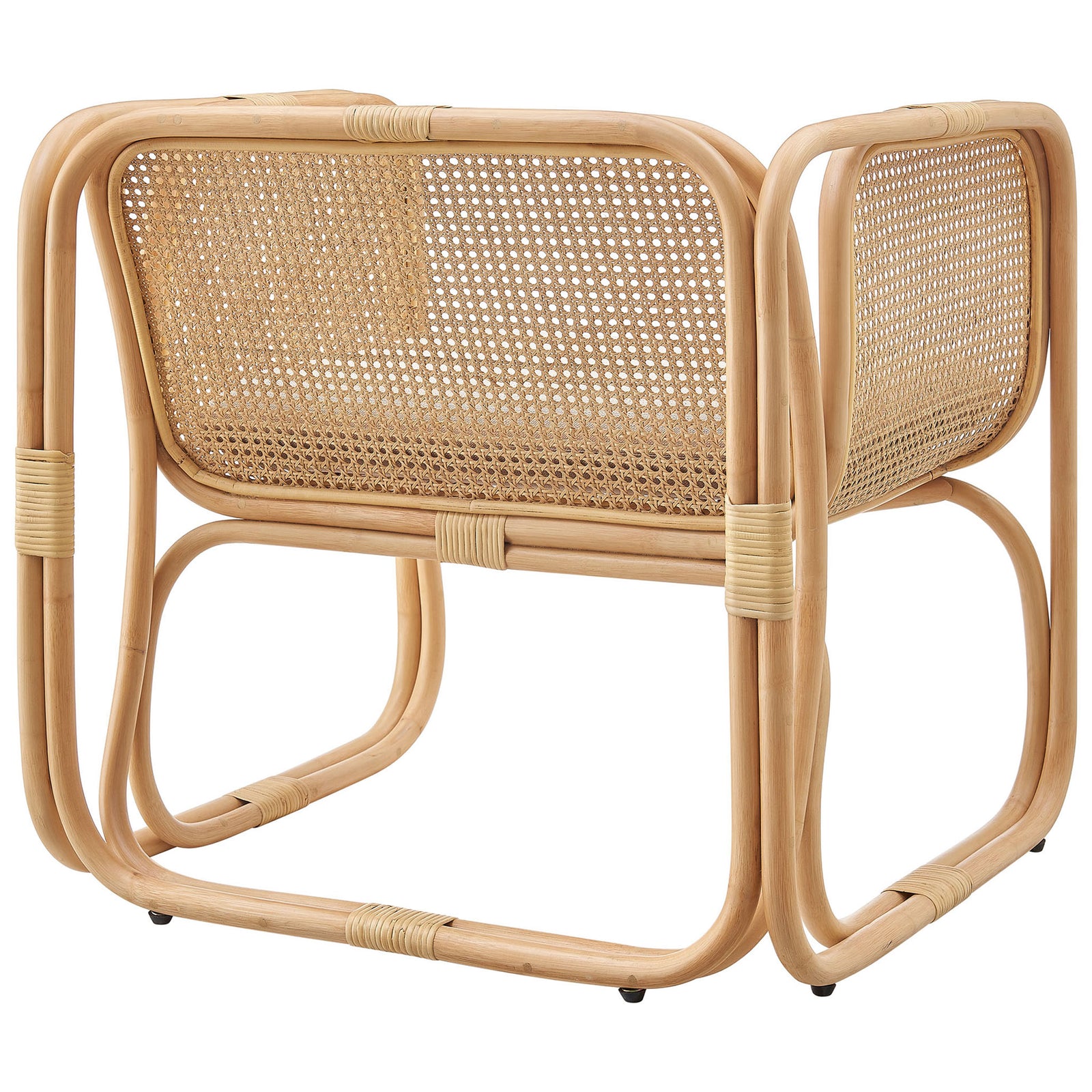 Rounded back wraps in smooth rattan with open cane for an airy, modern look || EEI-7365-NAT || back_angle_studio