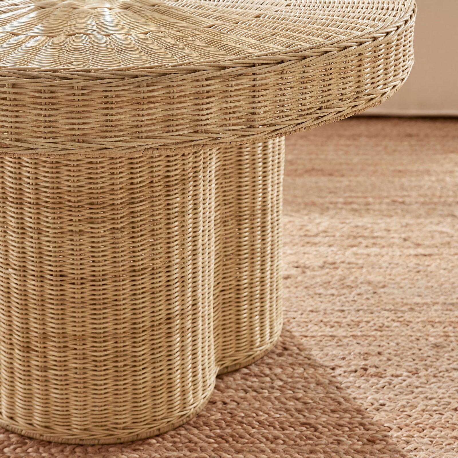 Natural rattan warms the space, pairing easily with neutral seating and earthy textures || EEI-7370-NAT || detail_room