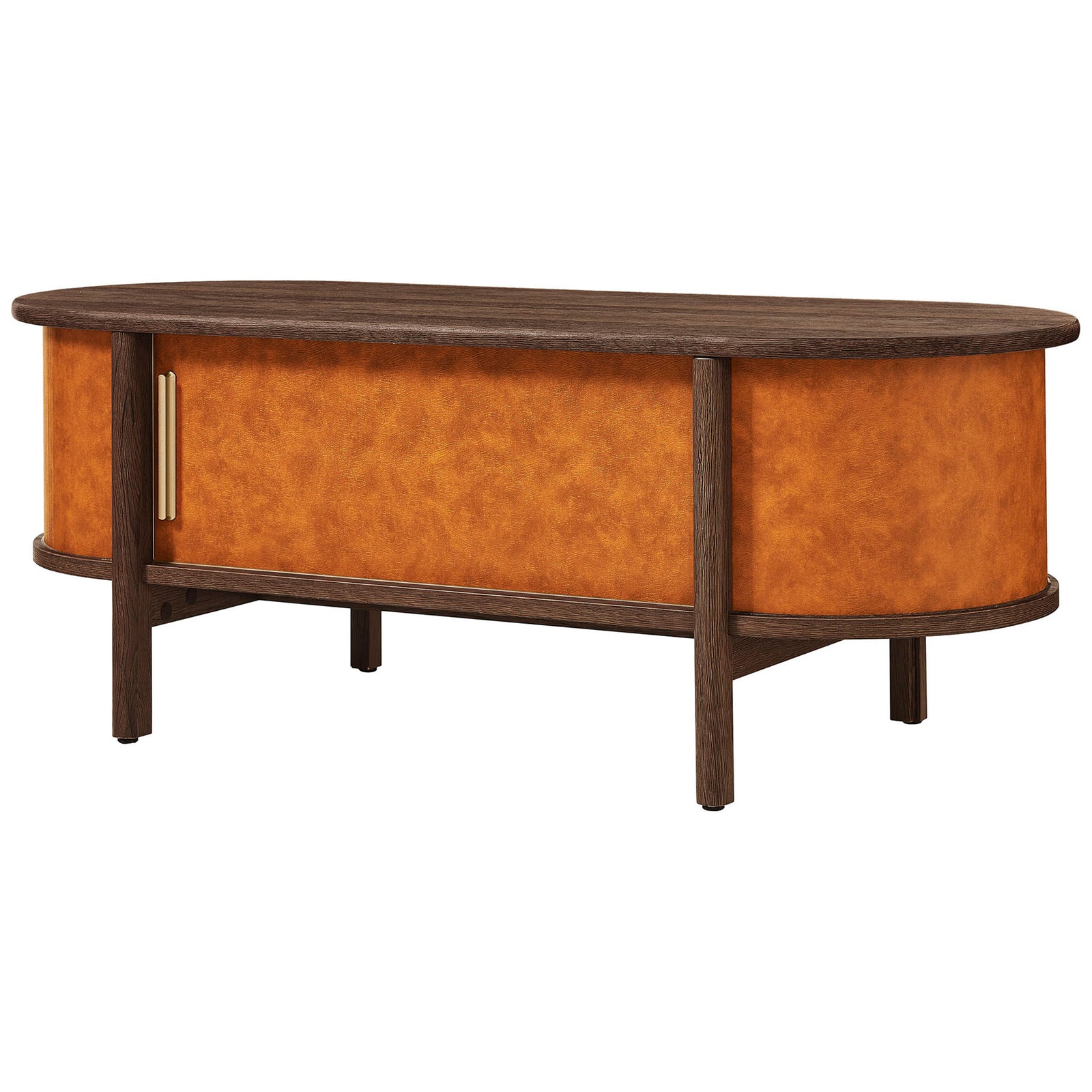 Sculpted oval design on rounded legs adds texture and balance to modern living spaces. || EEI-7371-WAL-TAN || back_angle_studio