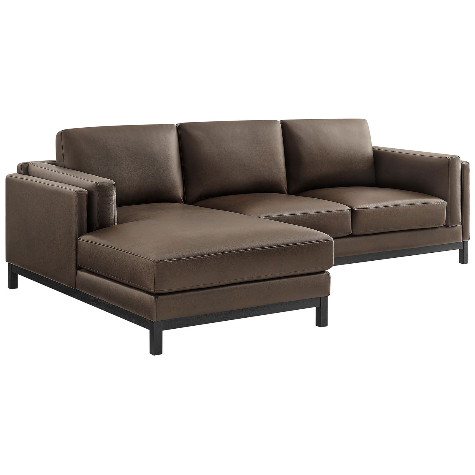 Roscoe espresso vegan leather sectional with left-facing chaise and clean modern lines || EEI-7376-ESP || front_angle_studio