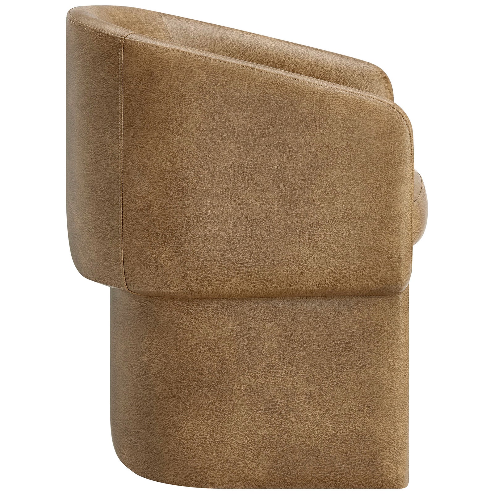 Toast vegan leather barrel dining chair showcasing thick seat cushion and sleek silhouette. || EEI-7383-TST || side_studio