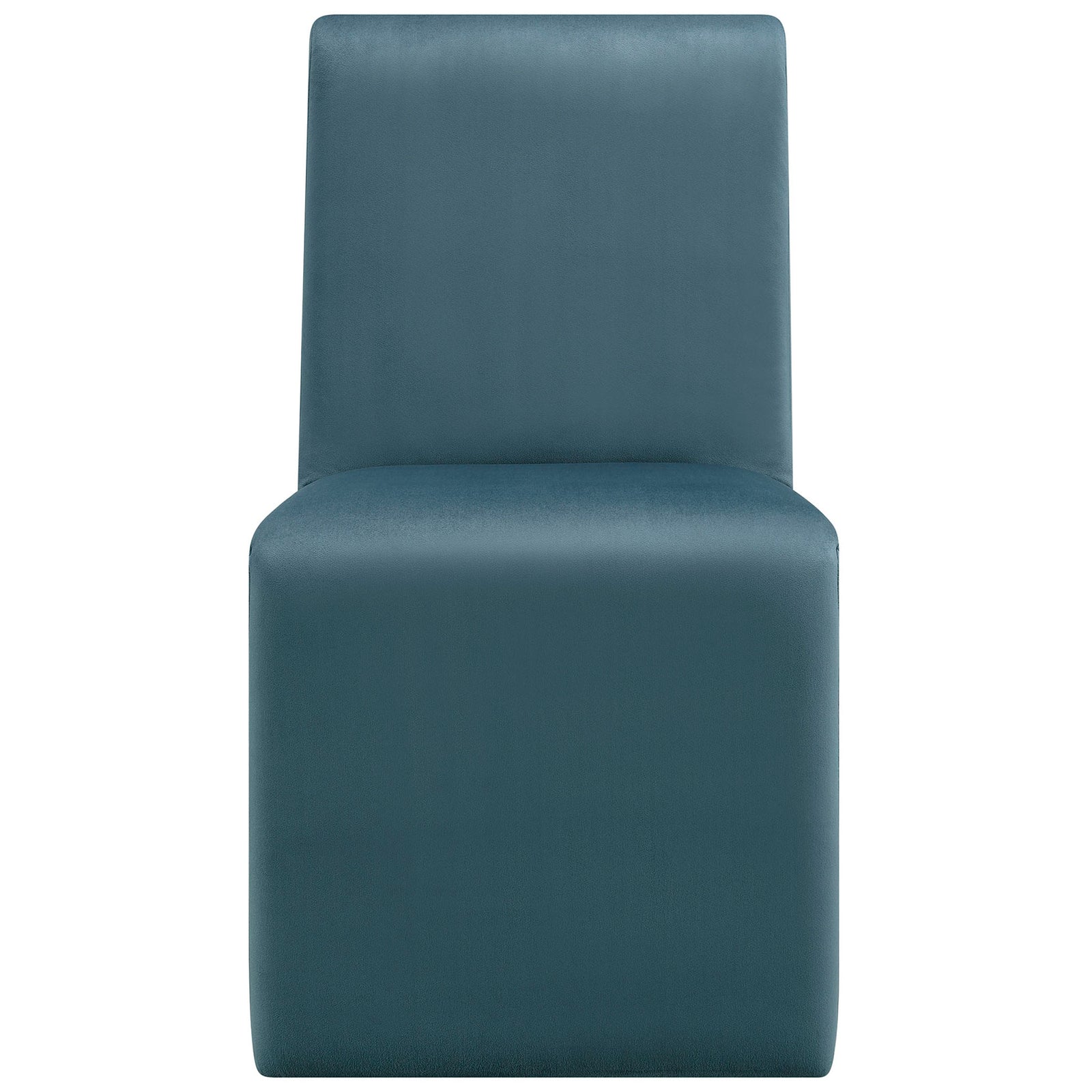 Cadet blue performance velvet dining chair with tall armless back and smooth waterfall base || EEI-7384-CAB || front_studio