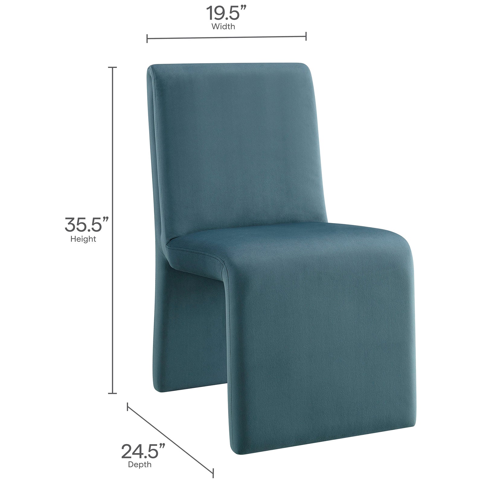 Dimension graphic outlining the Emory dining chair measurements for height, width, and depth || EEI-7384-CAB || dimension_studio