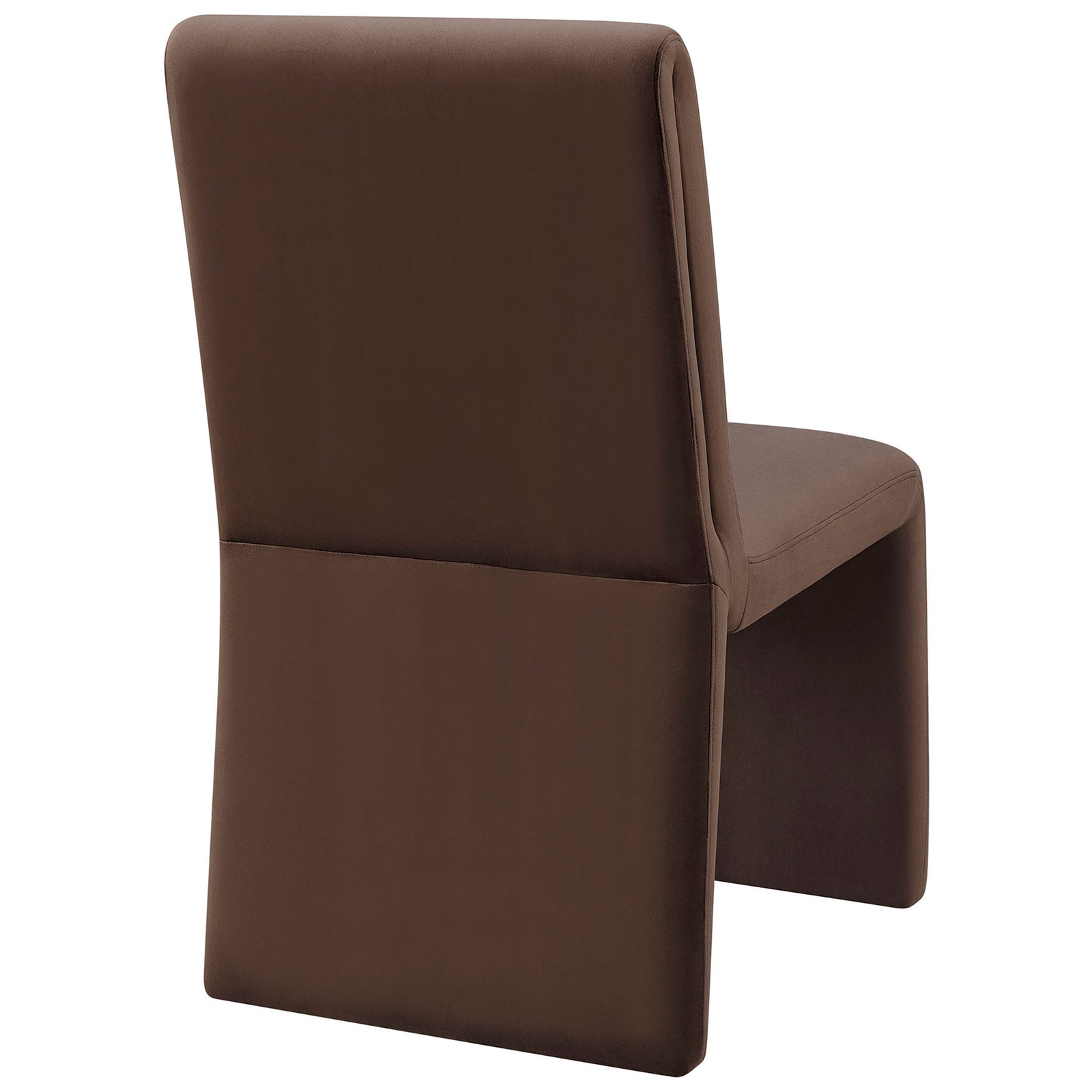 Emory chocolate velvet dining chair with smooth fully upholstered back and subtle tailored vertical channel seams. || EEI-7384-CHB || back_angle_studio
