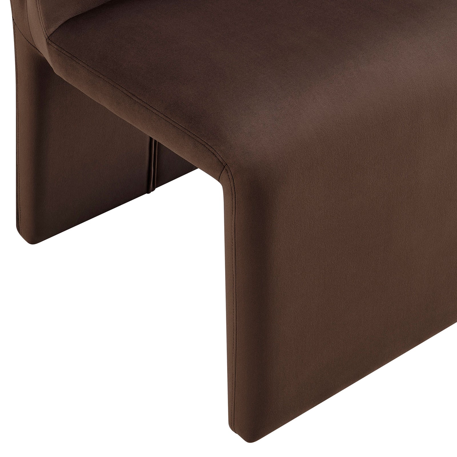 Detail of the Emory chocolate velvet seat showing the soft waterfall edge and neatly tailored upholstery. || EEI-7384-CHB || detail_studio