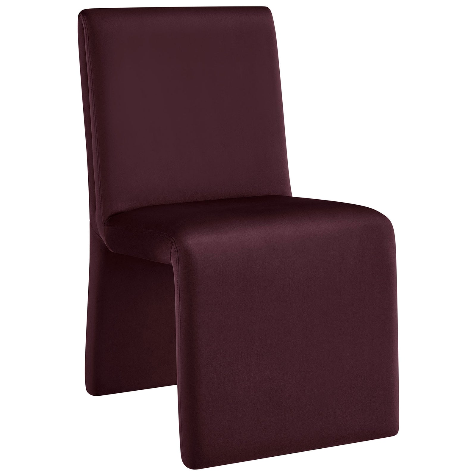 Modern slipper-style dining chair in rich mulberry velvet with a continuous flowing seat and base || EEI-7384-MUL || front_angle_studio