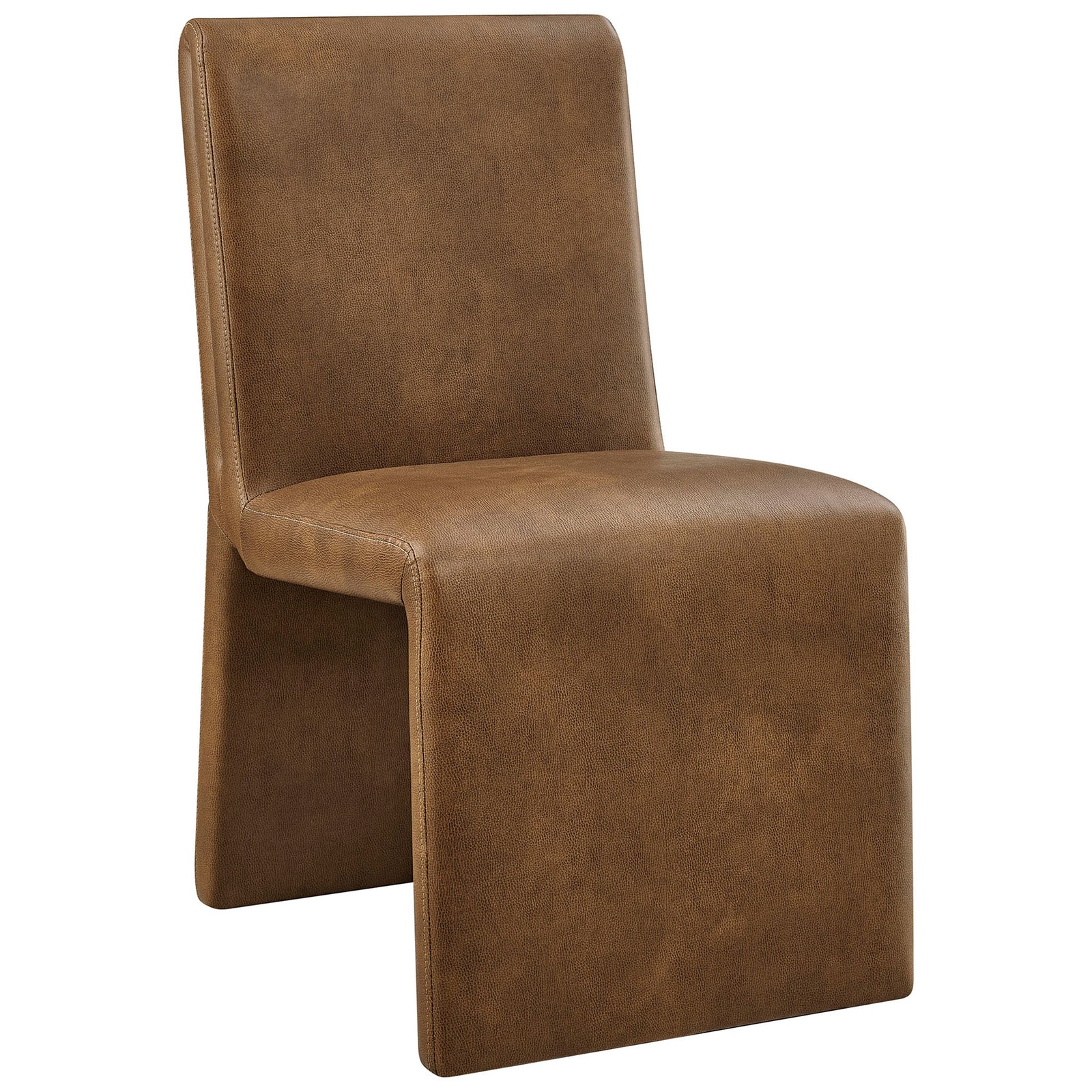 Canyon vegan leather side chair with continuous curved base and minimalist armless silhouette || EEI-7385-CYN || front_angle_studio