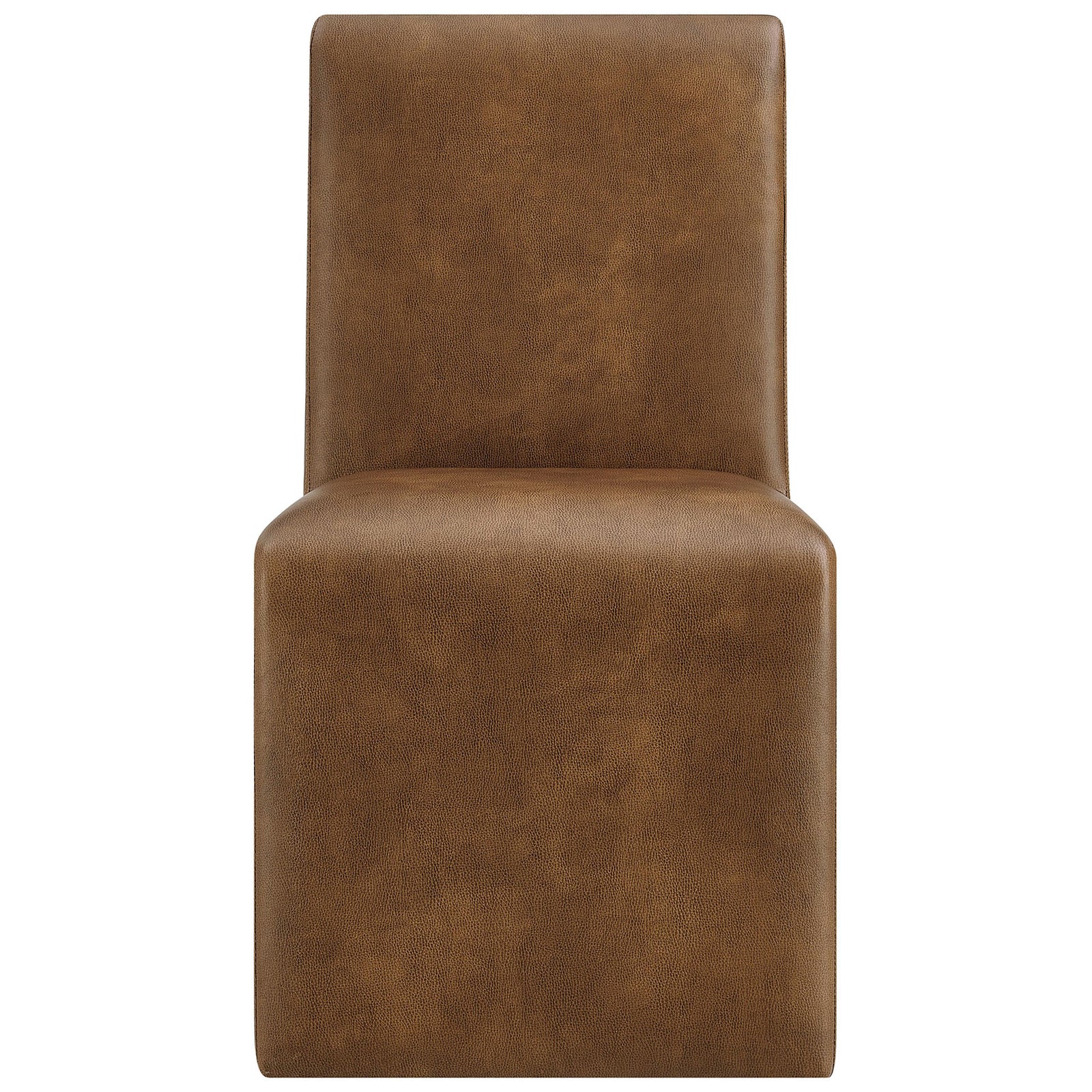 Fully upholstered canyon vegan leather dining chair with smooth waterfall front and tall cushioned backrest || EEI-7385-CYN || front_studio