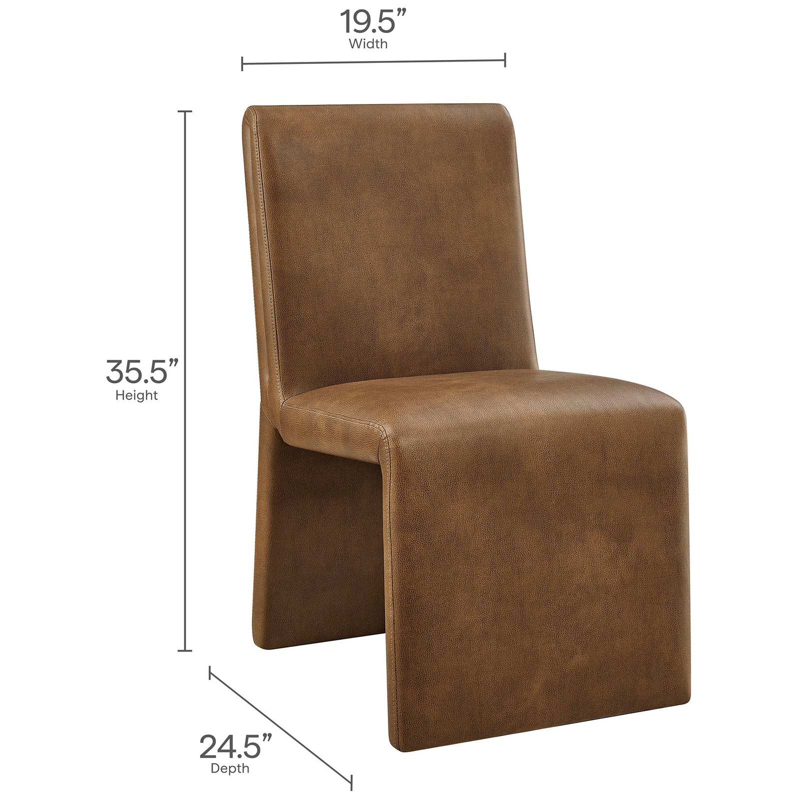 Emory canyon vegan leather dining chair with labeled height, width, and depth dimensions for easy planning || EEI-7385-CYN || dimension_studio