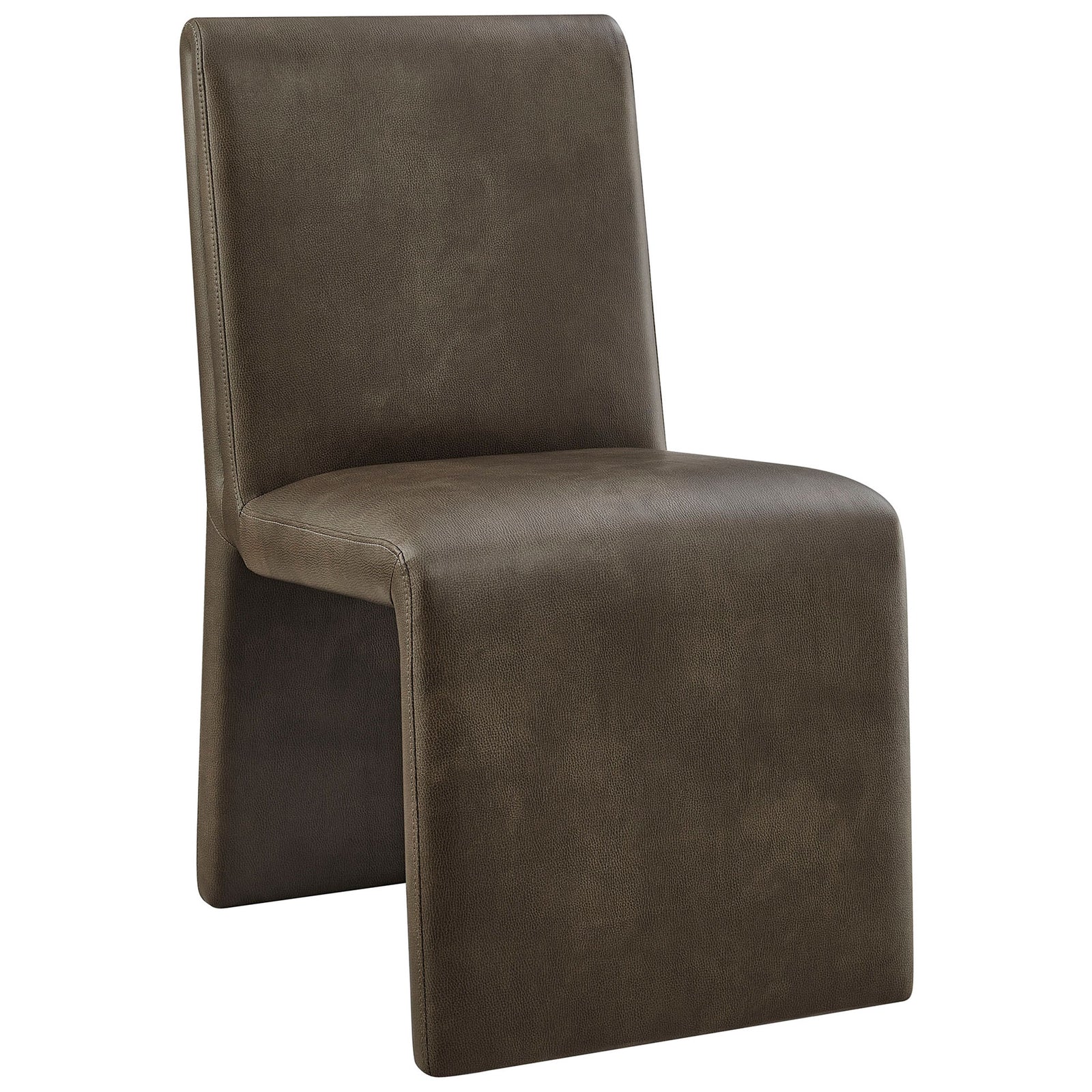 Mushroom vegan leather dining chair with smooth waterfall base and softly angled supportive backrest || EEI-7385-MUS || front_angle_studio