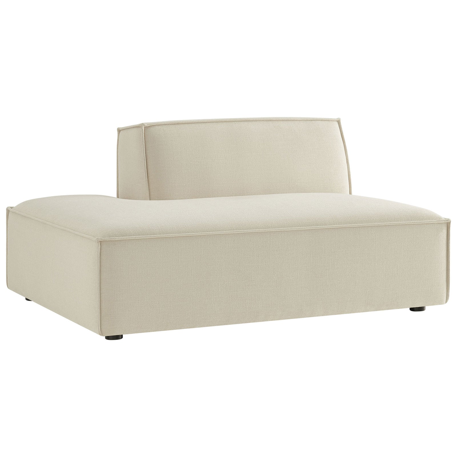 Low-profile left chaise with clean silhouette and tailored French piping || EEI-7386-ECR || front_angle_studio