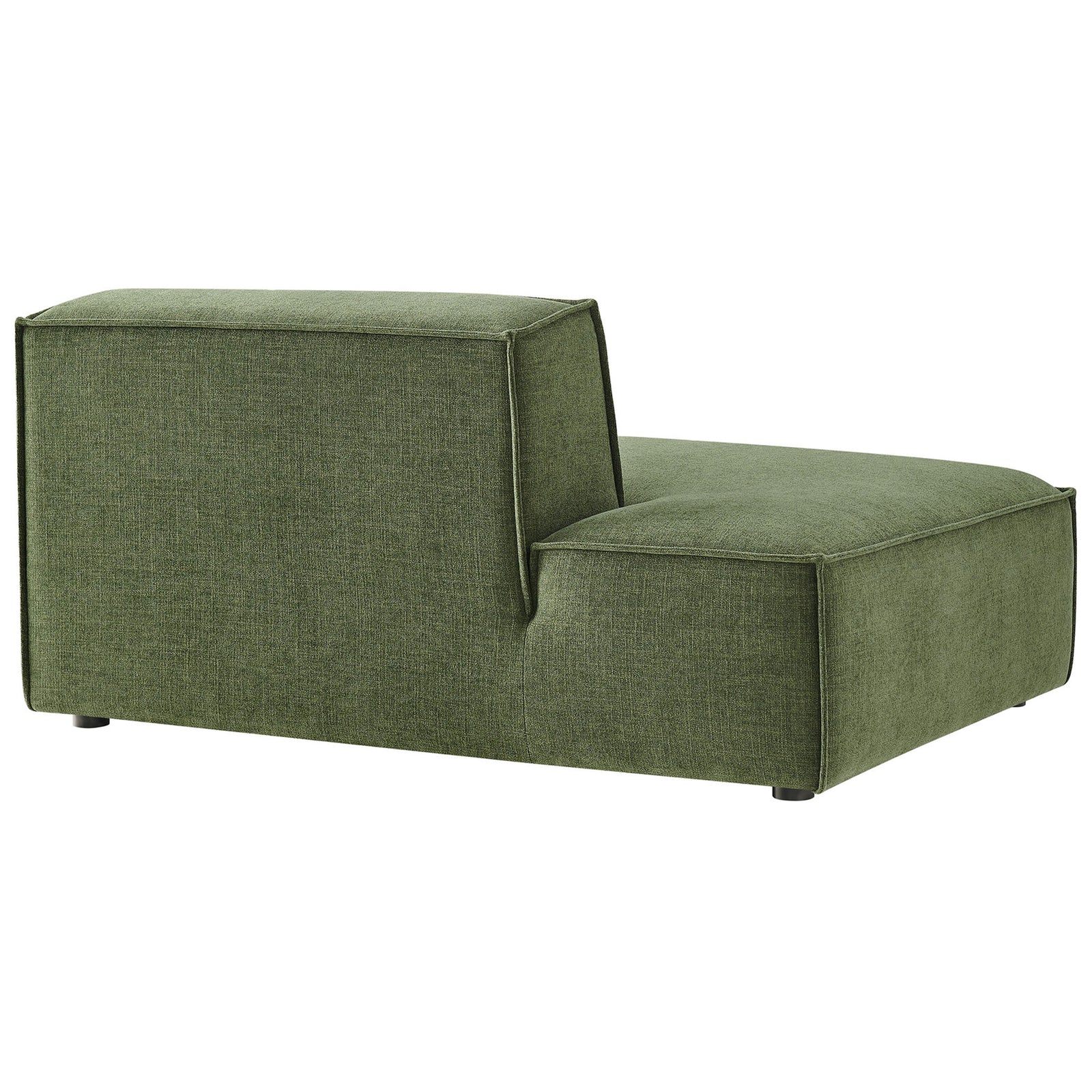 Clean modern lines and tight upholstery with French piping form a sculptural chaise silhouette || EEI-7386-FOL || back_angle_studio