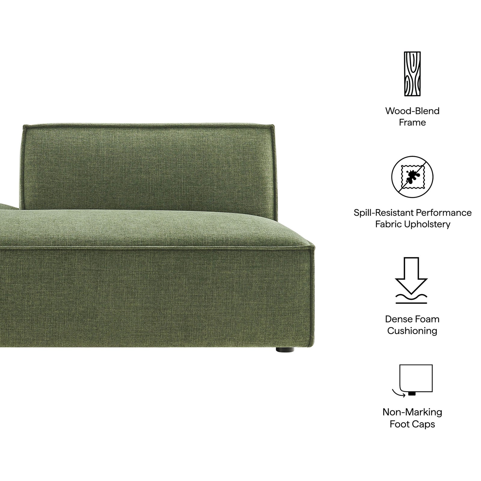 Feature highlights: performance fabric, dense foam comfort, wood-blend frame, and non-marking foot caps || EEI-7386-FOL || callout_studio