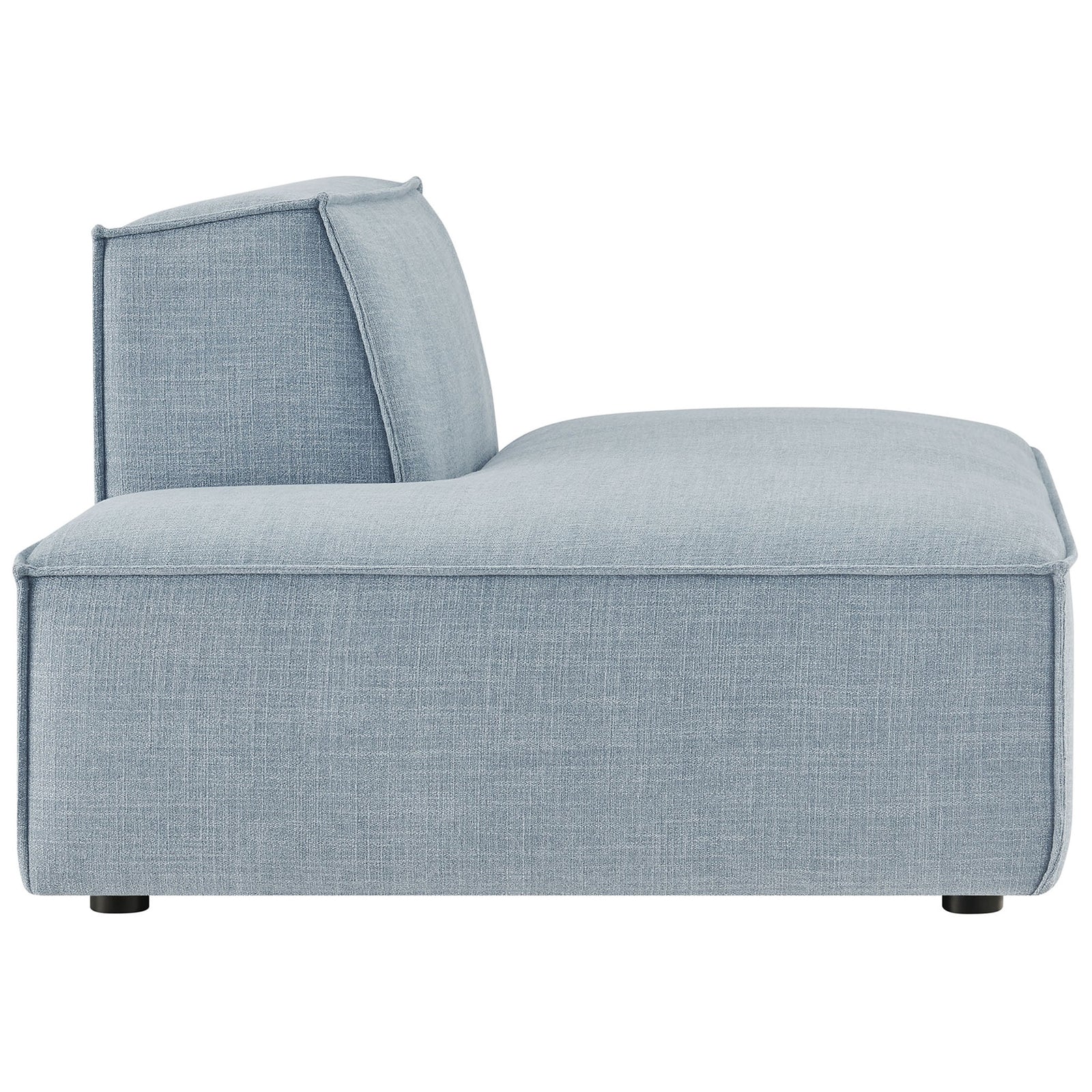 Streamlined armless chaise with generous chaise seat and neatly piped edges in sky blue || EEI-7386-SKY || side_studio