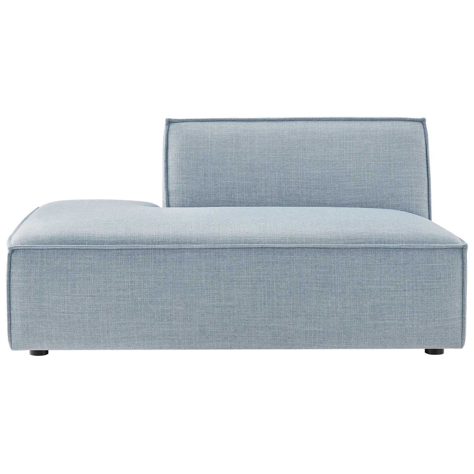 Modular chaise in sky blue performance fabric with clean lines and tailored piping || EEI-7386-SKY || front_studio