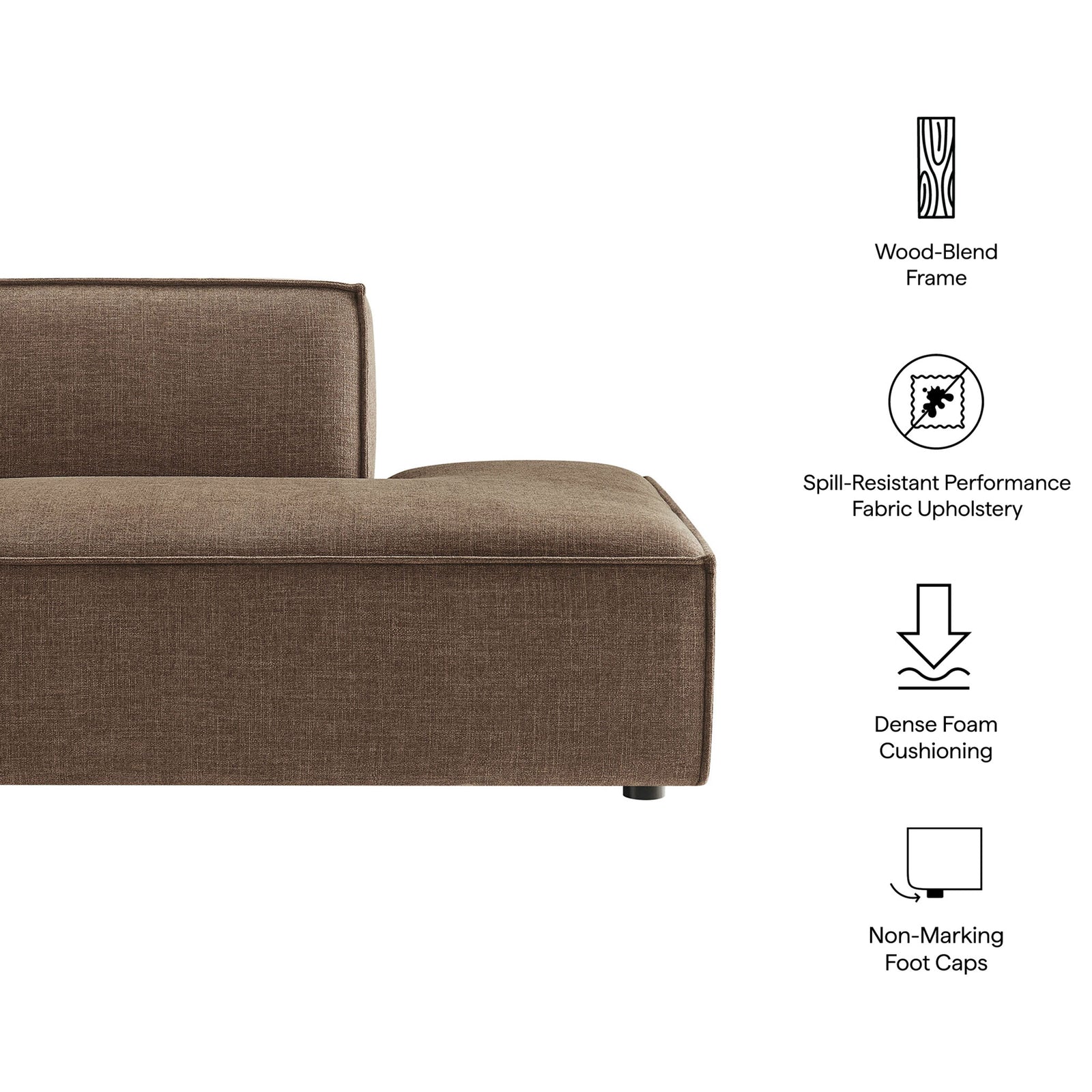 Feature highlights: performance upholstery, dense foam, and floor-friendly foot caps || EEI-7388-MOC || callout_studio