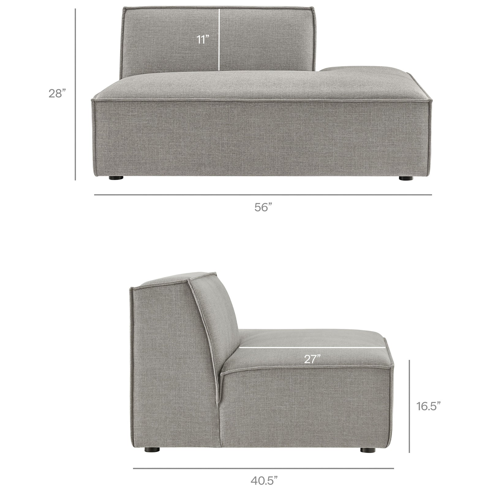Overall: 56 in W x 40.5 in D x 28 in H; seat 16.5 in H; back 11 in H || EEI-7388-PEW || dimension_studio