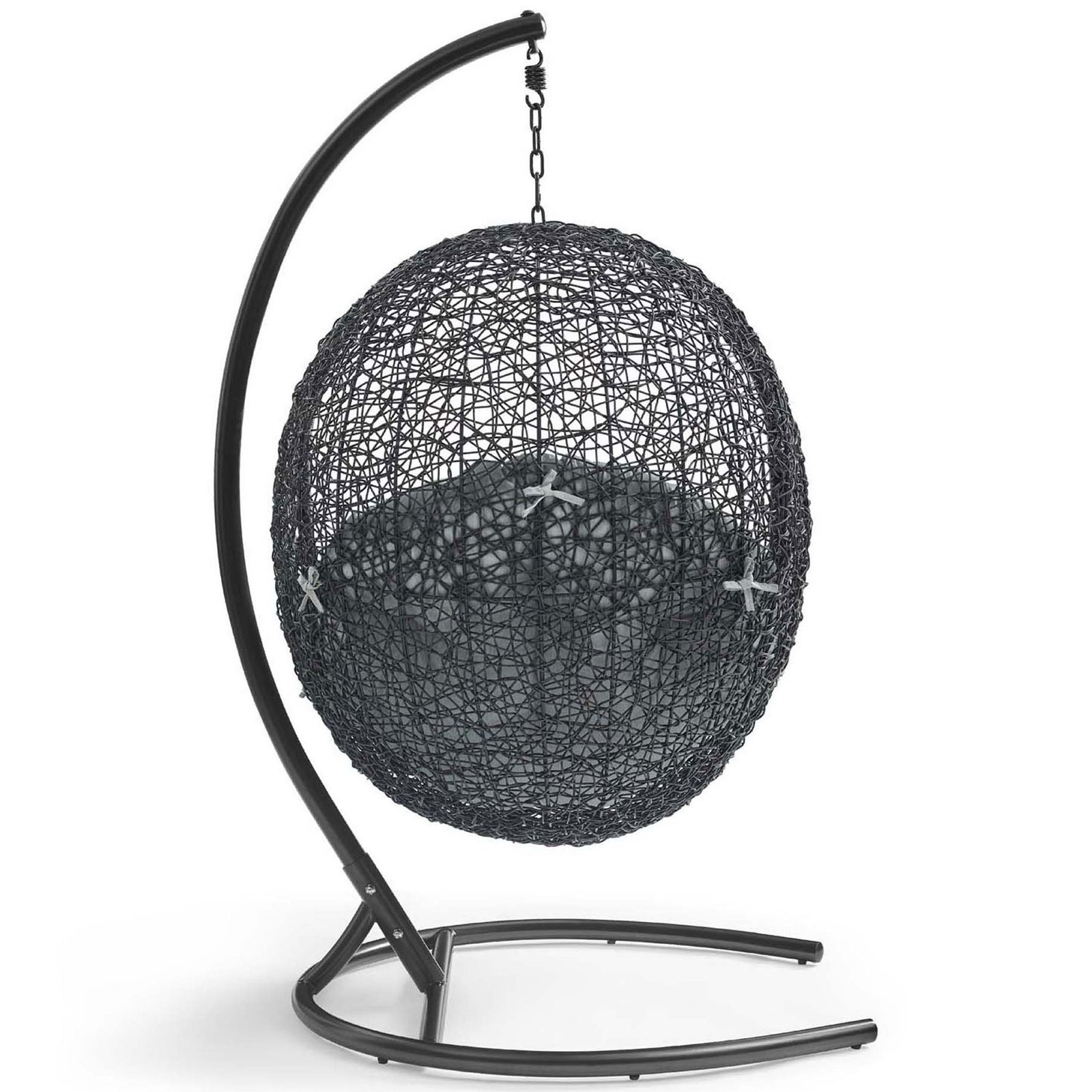 Airy woven rattan shell encircles the plush gray cushion for a cocoon-like lounge seat || EEI-739-GRY-SET || back_studio