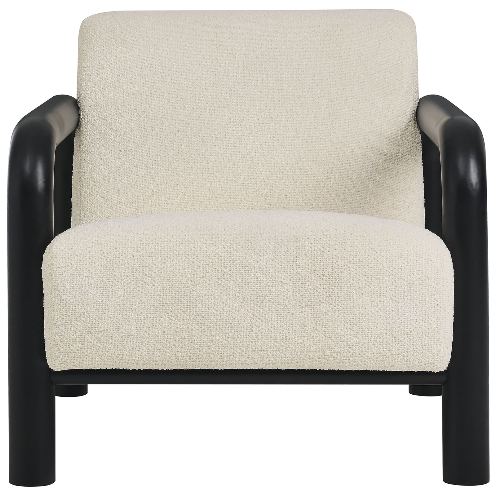 Inviting seat with dense foam cushions and oversized rounded solid wood arms in black || EEI-7391-CRE-BLK || front_studio