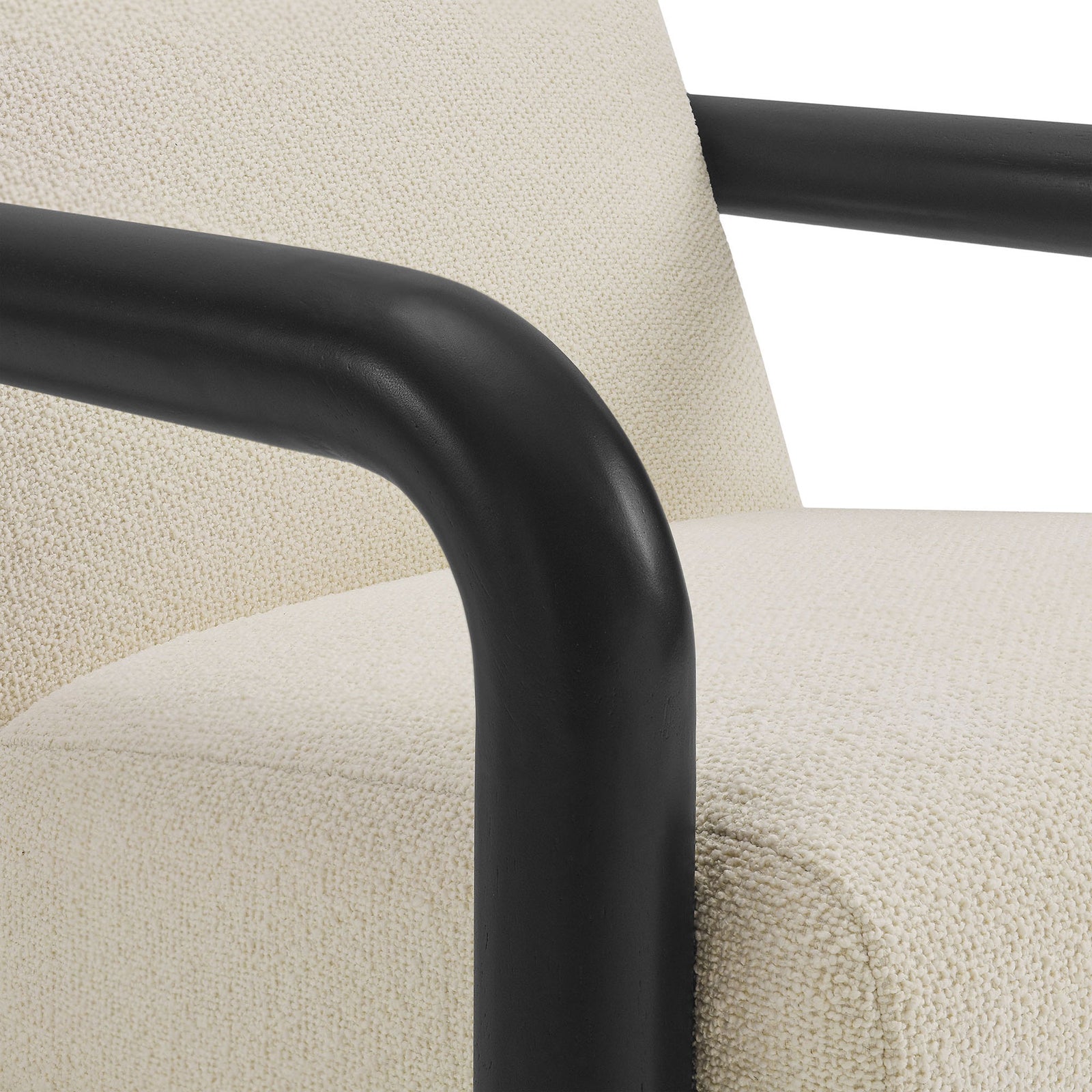Rounded solid wood arm meets lattice-style cream boucle for a refined, tactile finish || EEI-7391-CRE-BLK || detail_studio